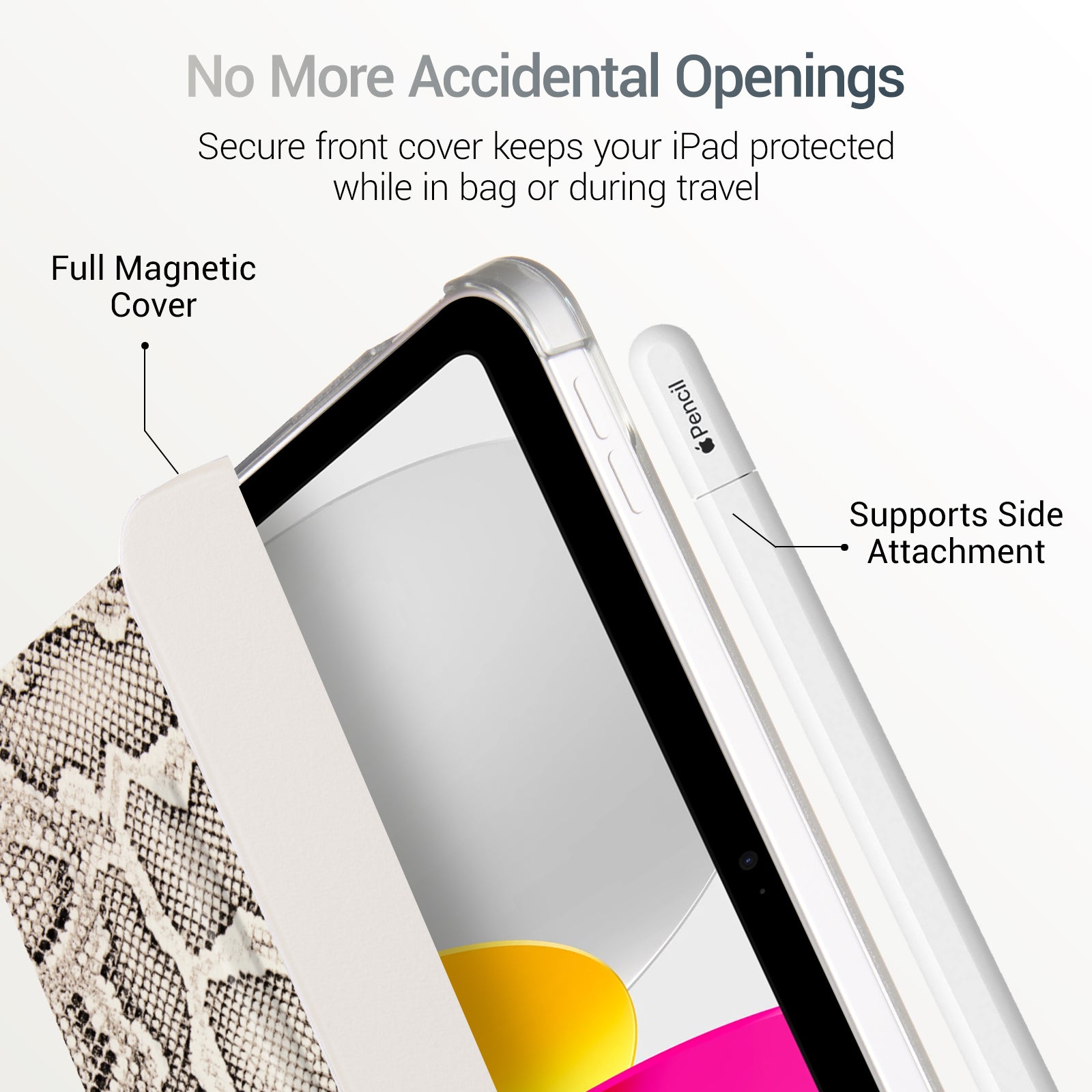 iPad 11th Gen (10th Compatible) Slim Stand Cover with Clear Hard Back, Touch ID#Color_B&W Snake