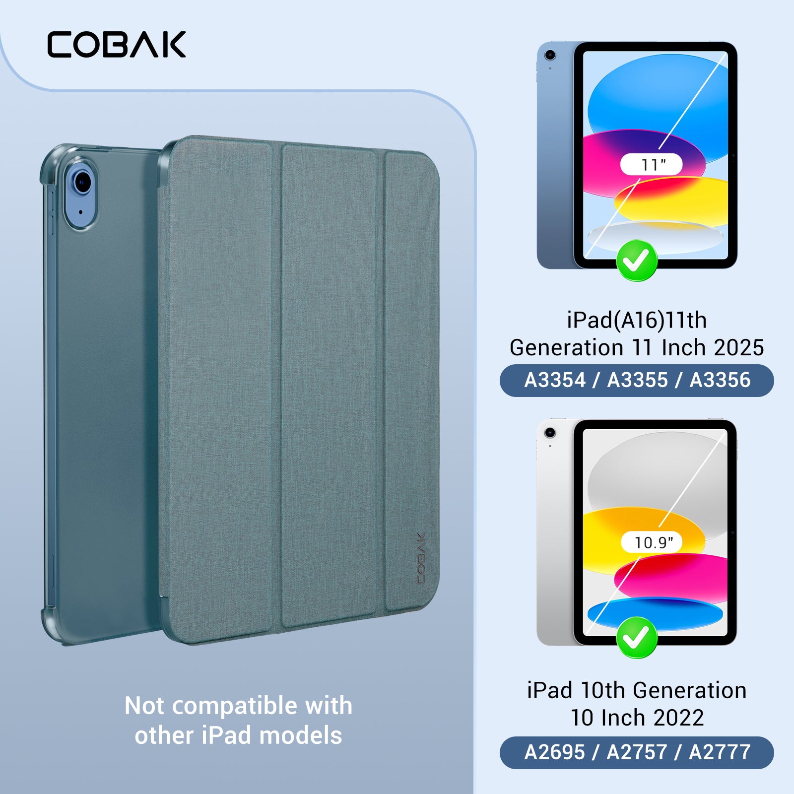 iPad 11th Gen (10th Compatible) Slim Stand Cover with Clear Hard Back, Touch ID#Color_Fabric Slate Blue