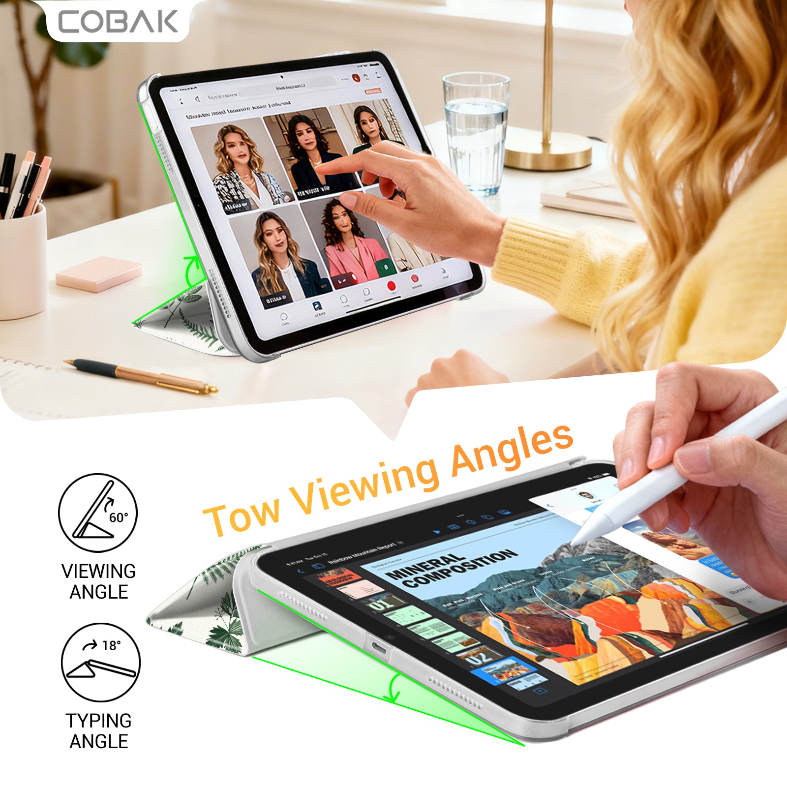 iPad 11th Gen (10th Compatible) Slim Stand Cover with Clear Hard Back, Touch ID#Color_Nature Notes