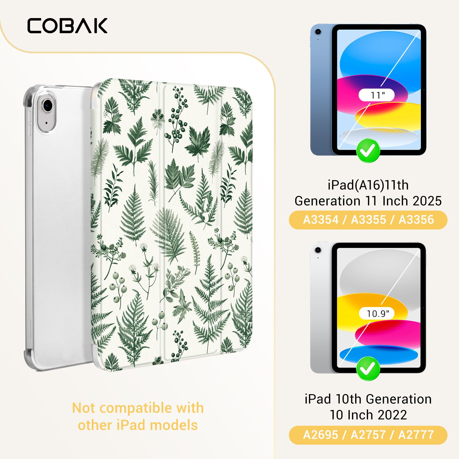 iPad 11th Gen (10th Compatible) Slim Stand Cover with Clear Hard Back, Touch ID#Color_Nature Notes