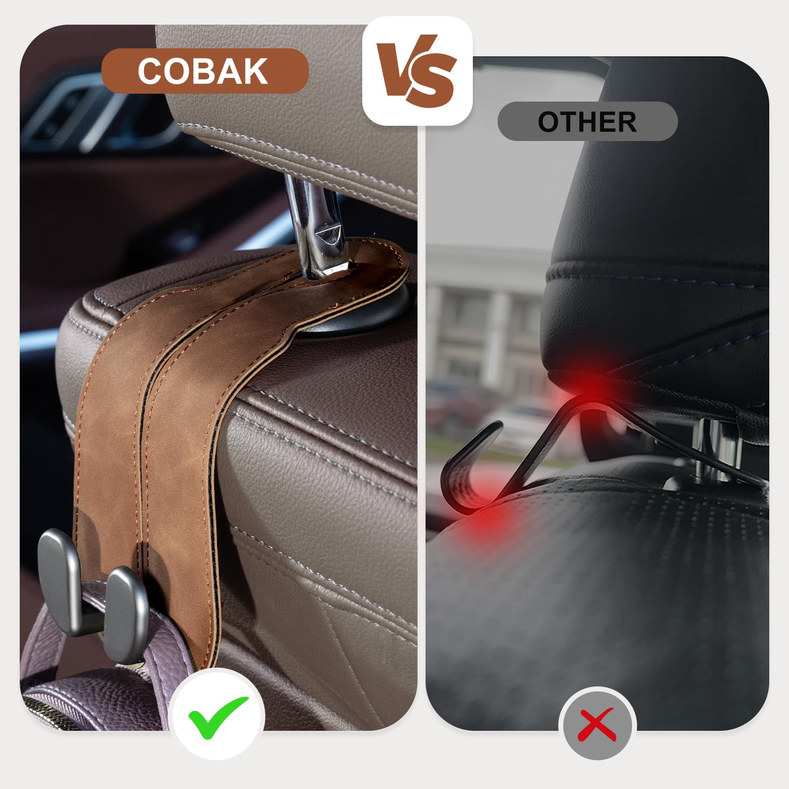 Car Seat Back Hook for Bags Leather Metal 4 Pack Organizer