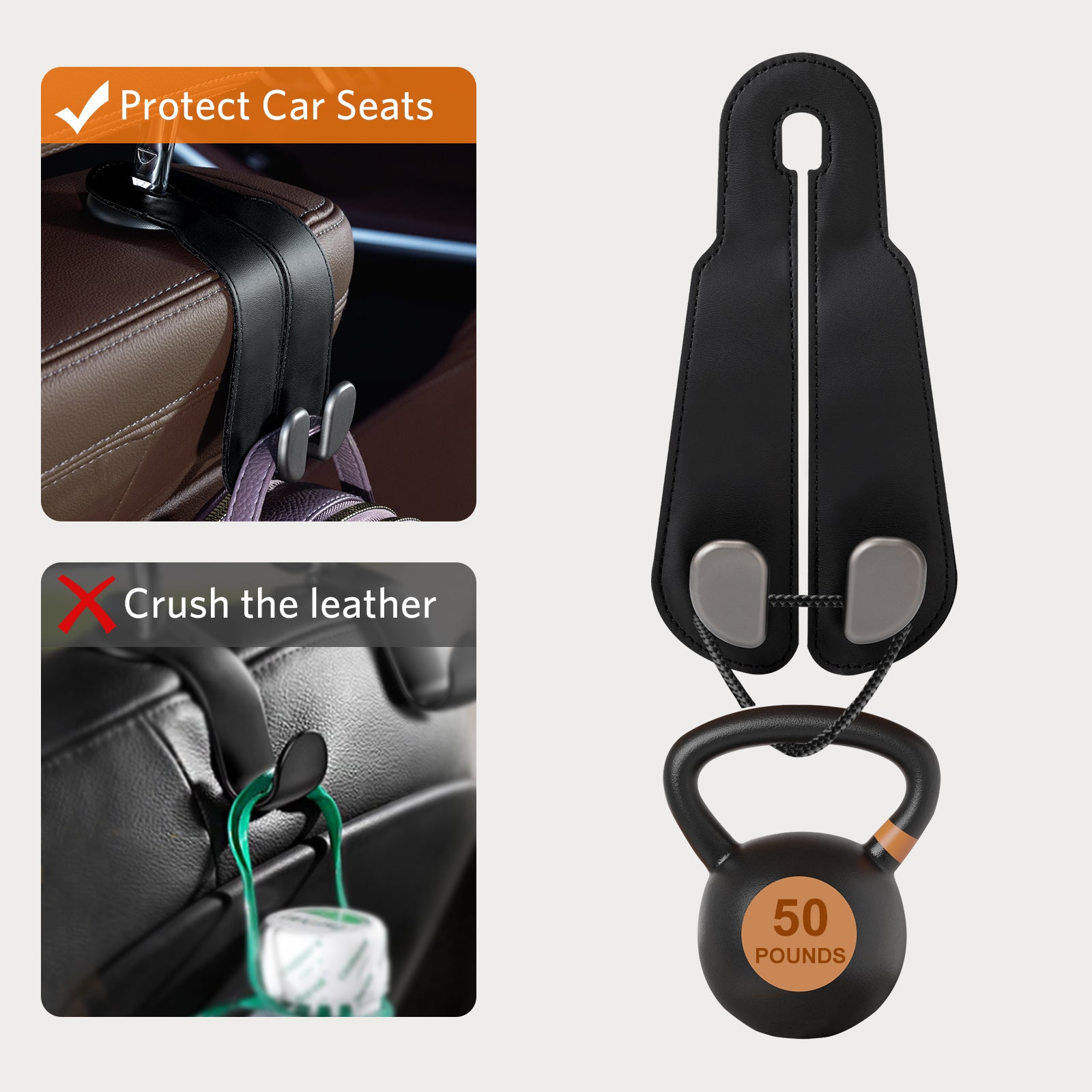 Car Seat Back Hook for Bags Leather Metal 4 Pack Organizer