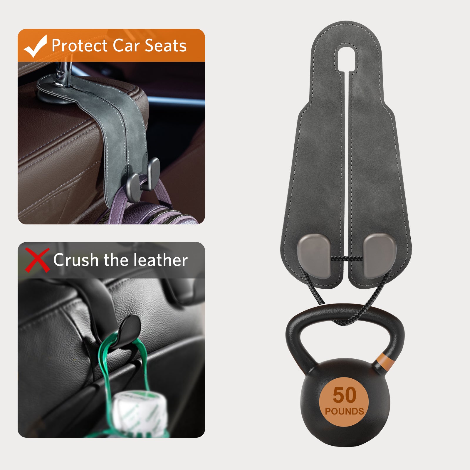 Car Seat Back Hook for Bags Leather Metal 4 Pack Organizer