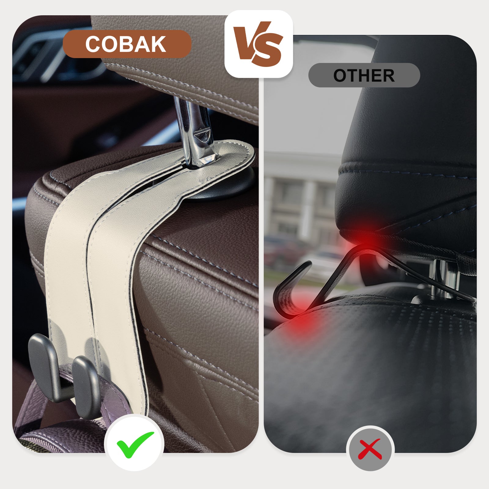 Car Seat Back Hook for Bags Leather Metal 4 Pack Organizer