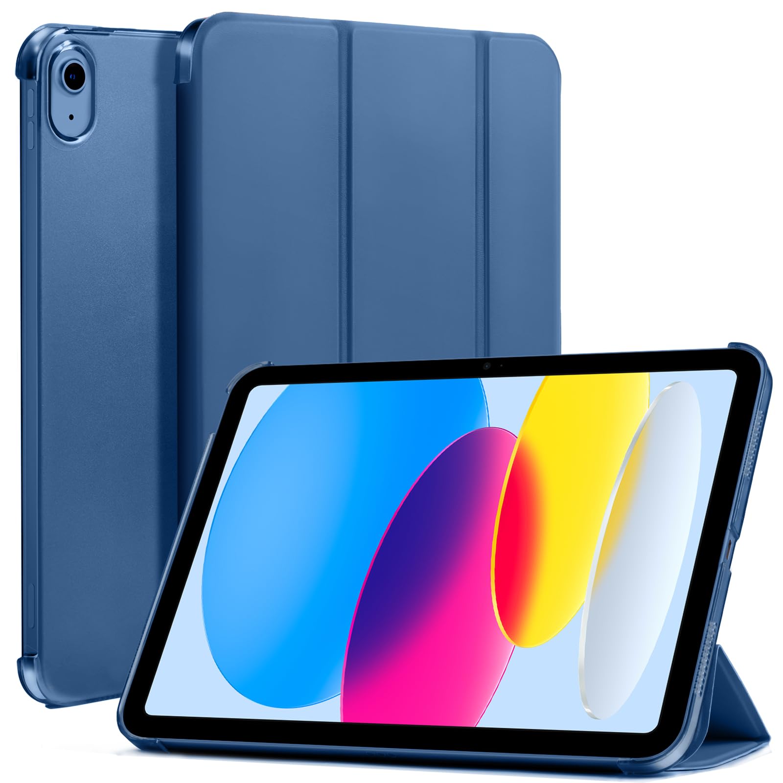 iPad 11th Gen (10th Compatible) Slim Stand Cover with Clear Hard Back, Touch ID#Color_Dark Blue