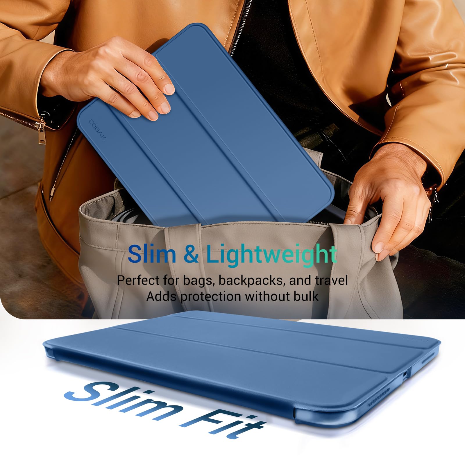 iPad 11th Gen (10th Compatible) Slim Stand Cover with Clear Hard Back, Touch ID#Color_Dark Blue