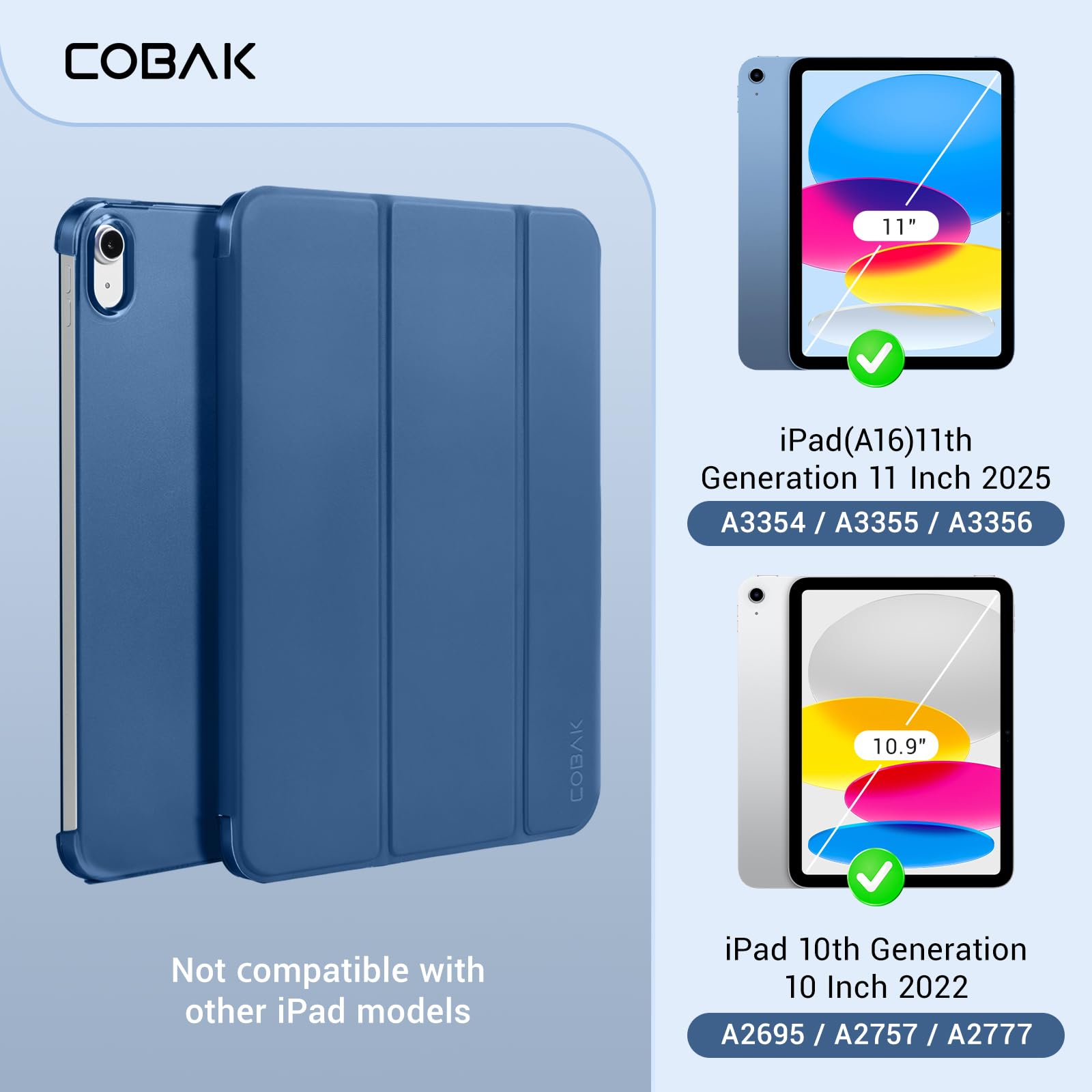 iPad 11th Gen (10th Compatible) Slim Stand Cover with Clear Hard Back, Touch ID#Color_Dark Blue