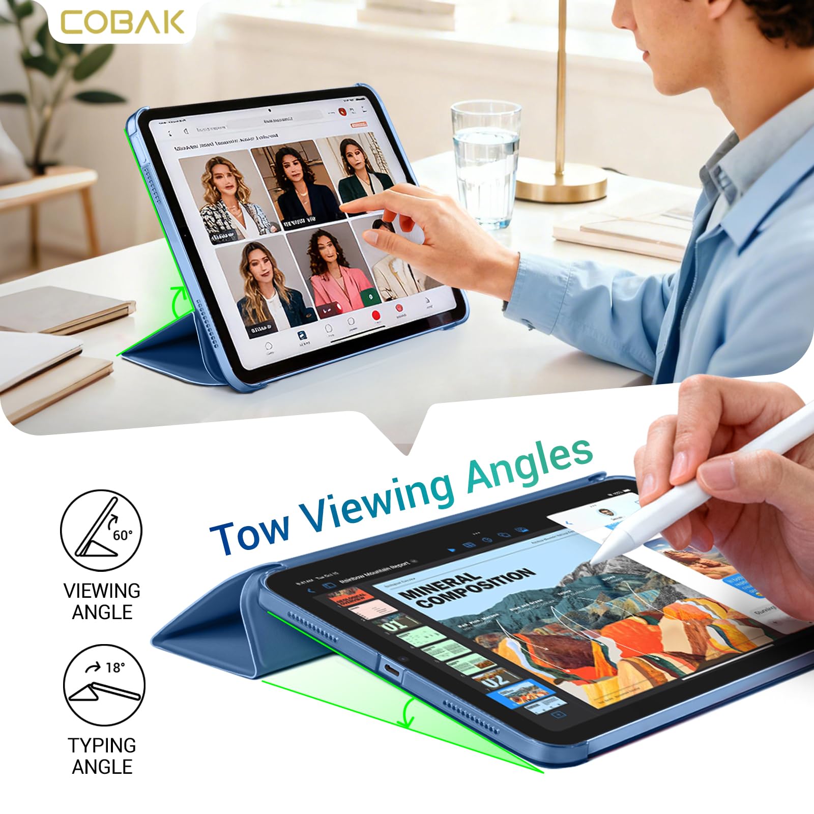 iPad 11th Gen (10th Compatible) Slim Stand Cover with Clear Hard Back, Touch ID#Color_Dark Blue