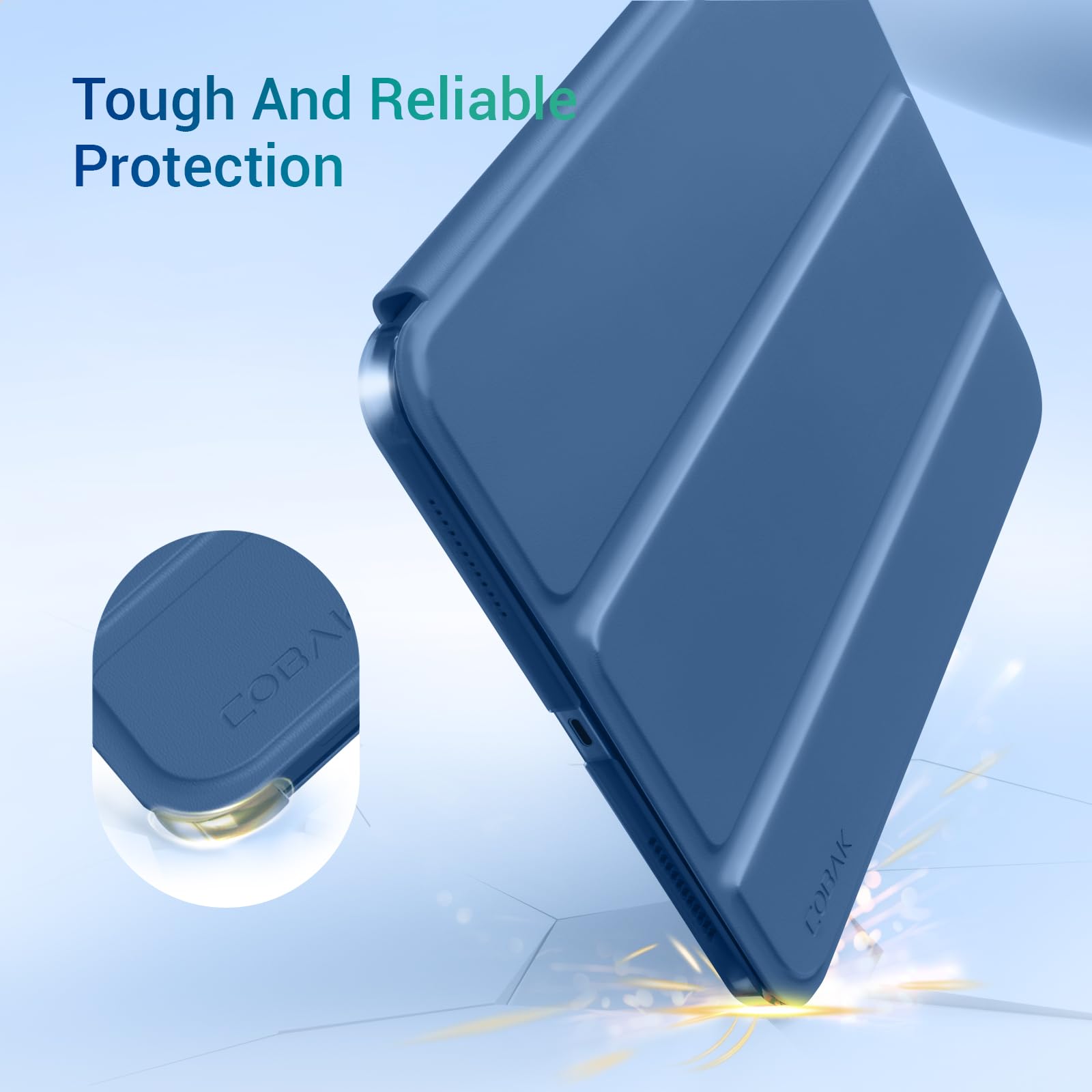 iPad 11th Gen (10th Compatible) Slim Stand Cover with Clear Hard Back, Touch ID#Color_Dark Blue