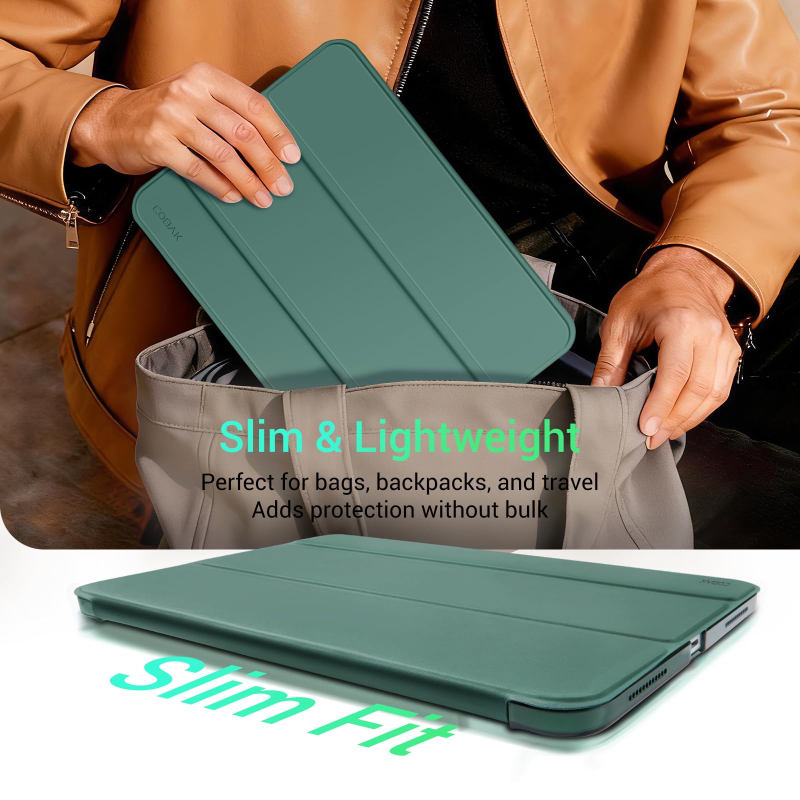 iPad 11th Gen (10th Compatible) Slim Stand Cover with Clear Hard Back, Touch ID#Color_Emerald