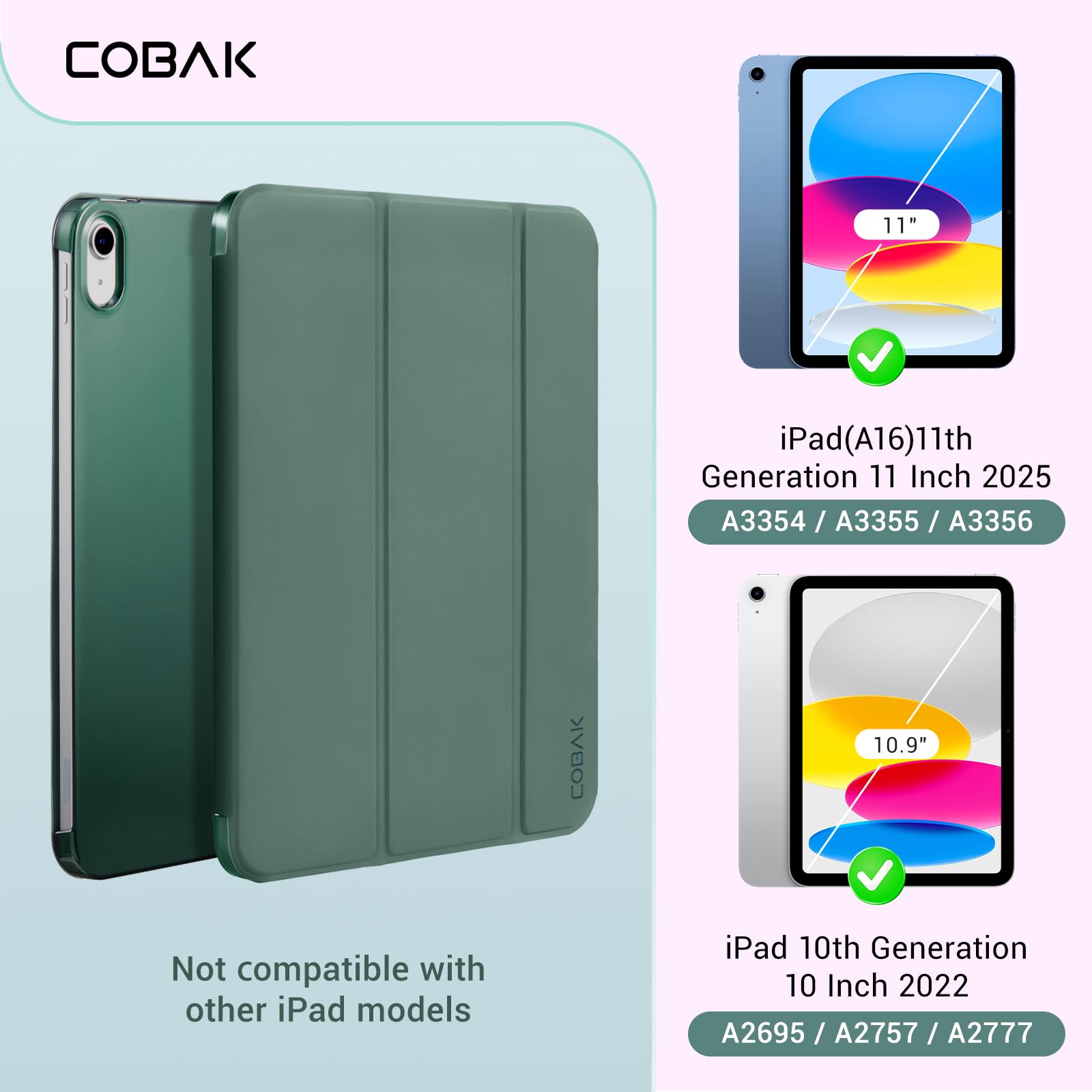 iPad 11th Gen (10th Compatible) Slim Stand Cover with Clear Hard Back, Touch ID#Color_Emerald