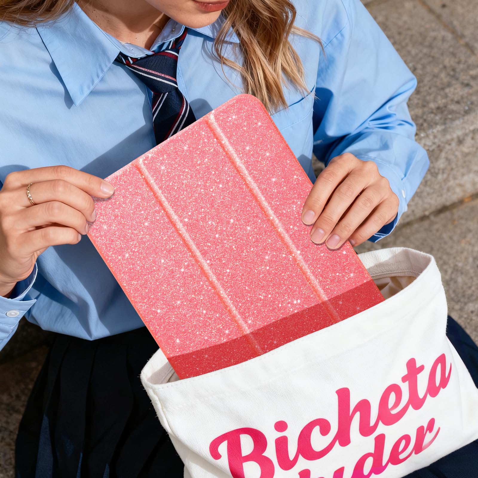 iPad 11th Gen (10th Compatible) Slim Stand Cover with Clear Hard Back, Touch ID#Color_Rose Gold Glitter