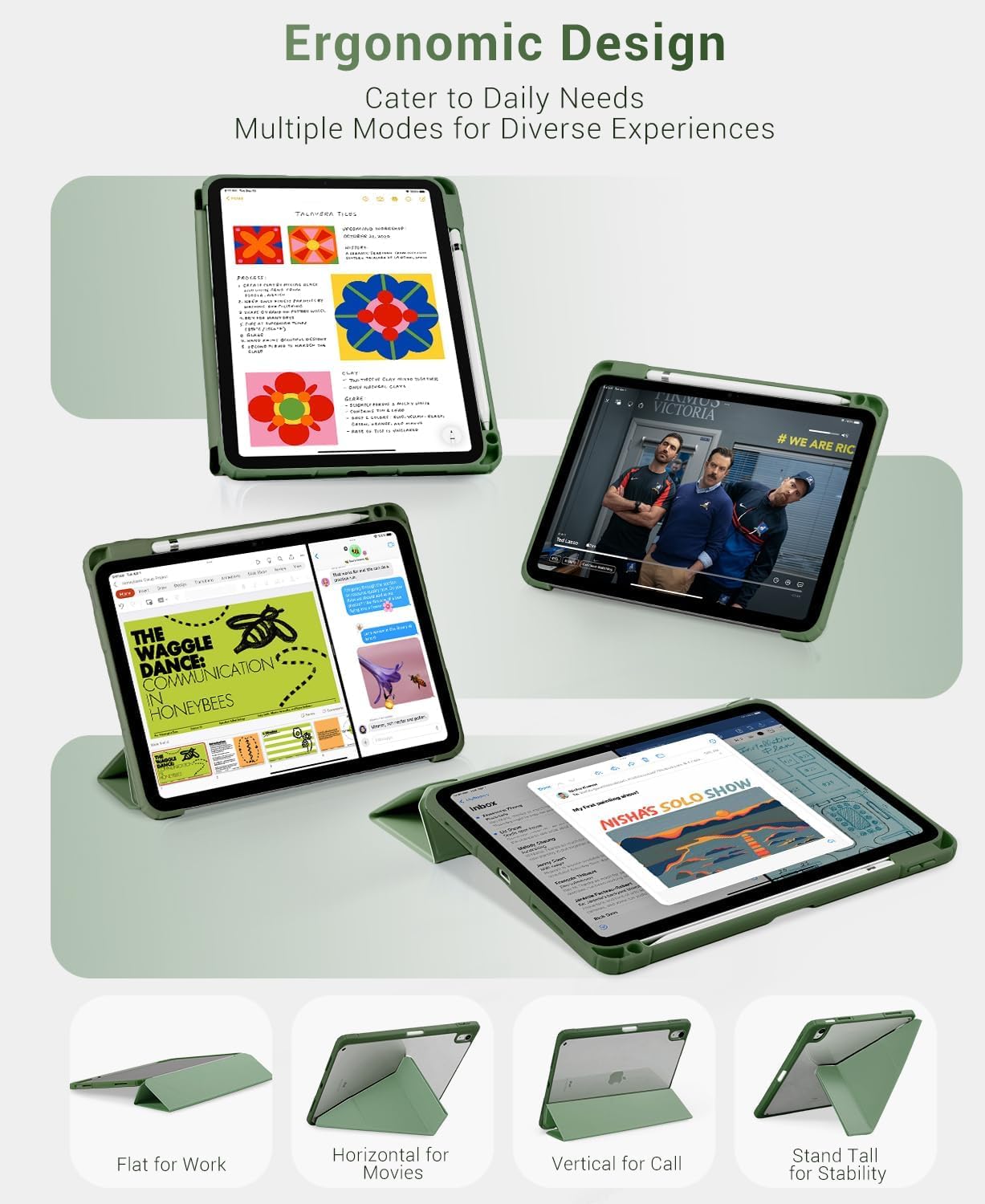 iPad 11th Gen (A16) 11" (2025) & 10th Gen 10.9" (2022) Case With Magnetic Stand#Color_Sage Green