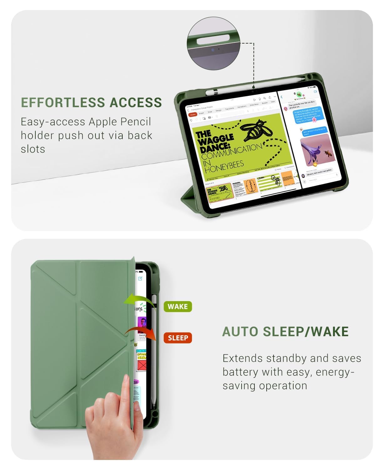 iPad 11th Gen (A16) 11" (2025) & 10th Gen 10.9" (2022) Case With Magnetic Stand#Color_Sage Green