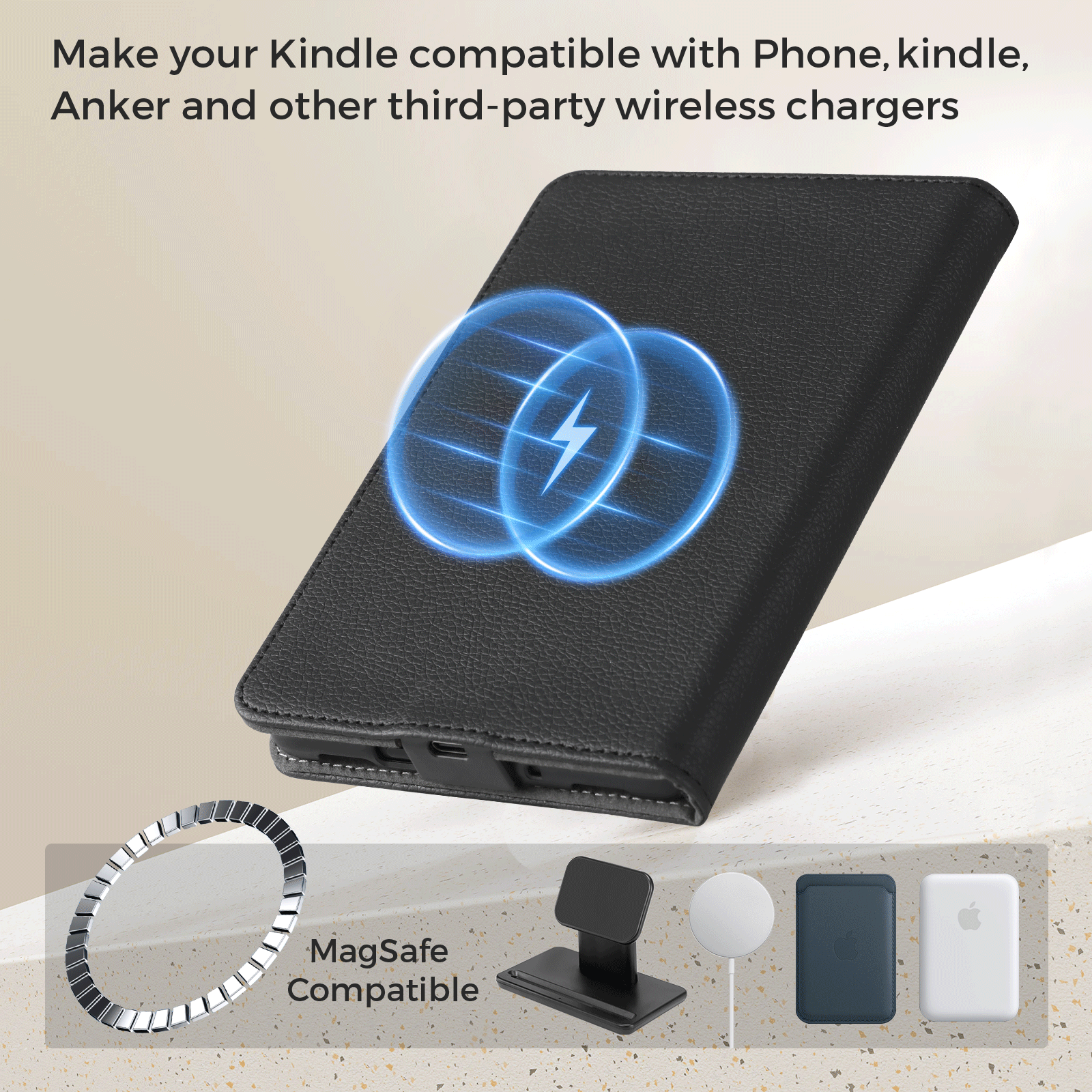 Kindle (2022/2024 6 Inch) Wireless Charging Case#Color_Lychee Black
