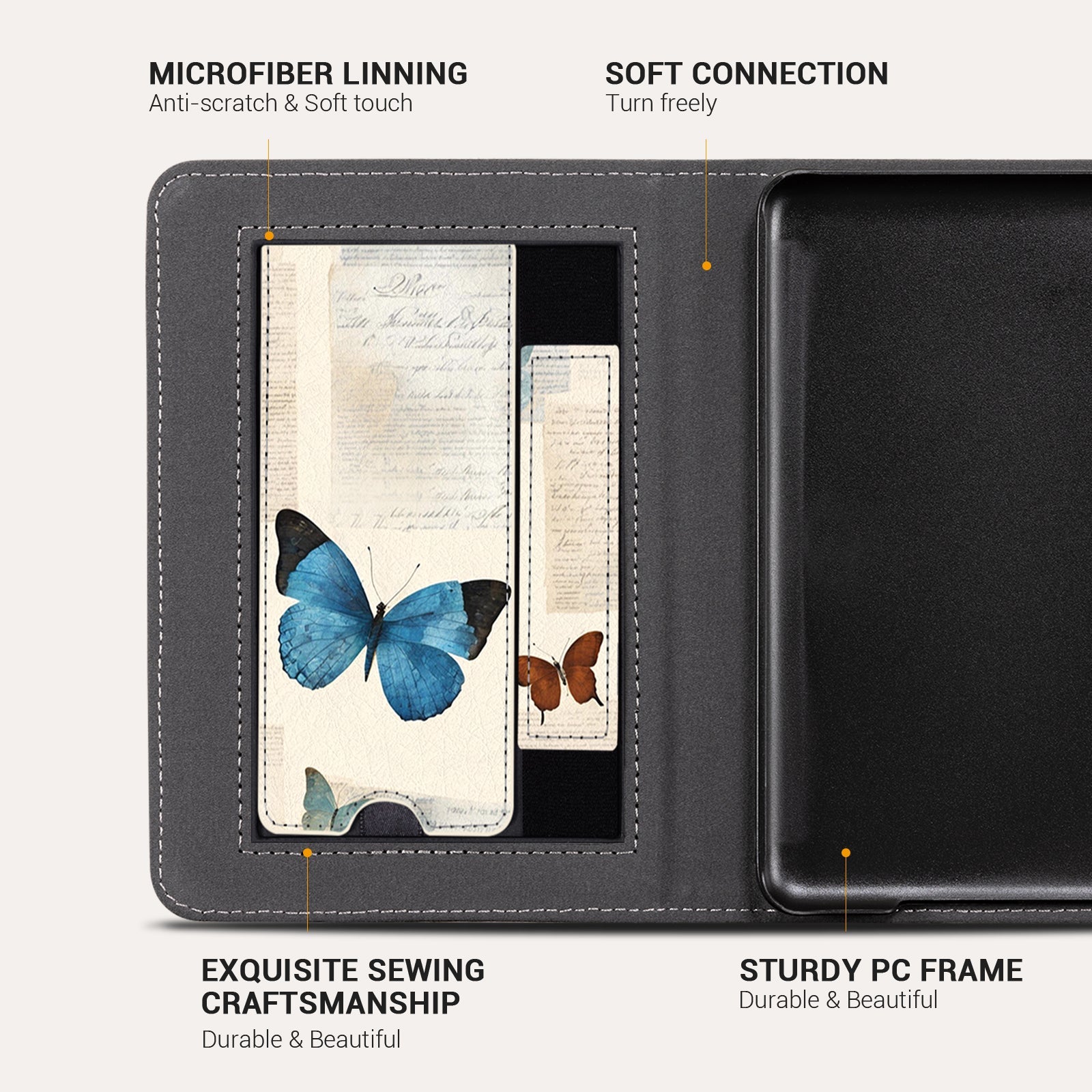 Kindle Basic (2022/2024 6 INCH) Stand Case-Multiple Prints#Color_Beige Butterfly