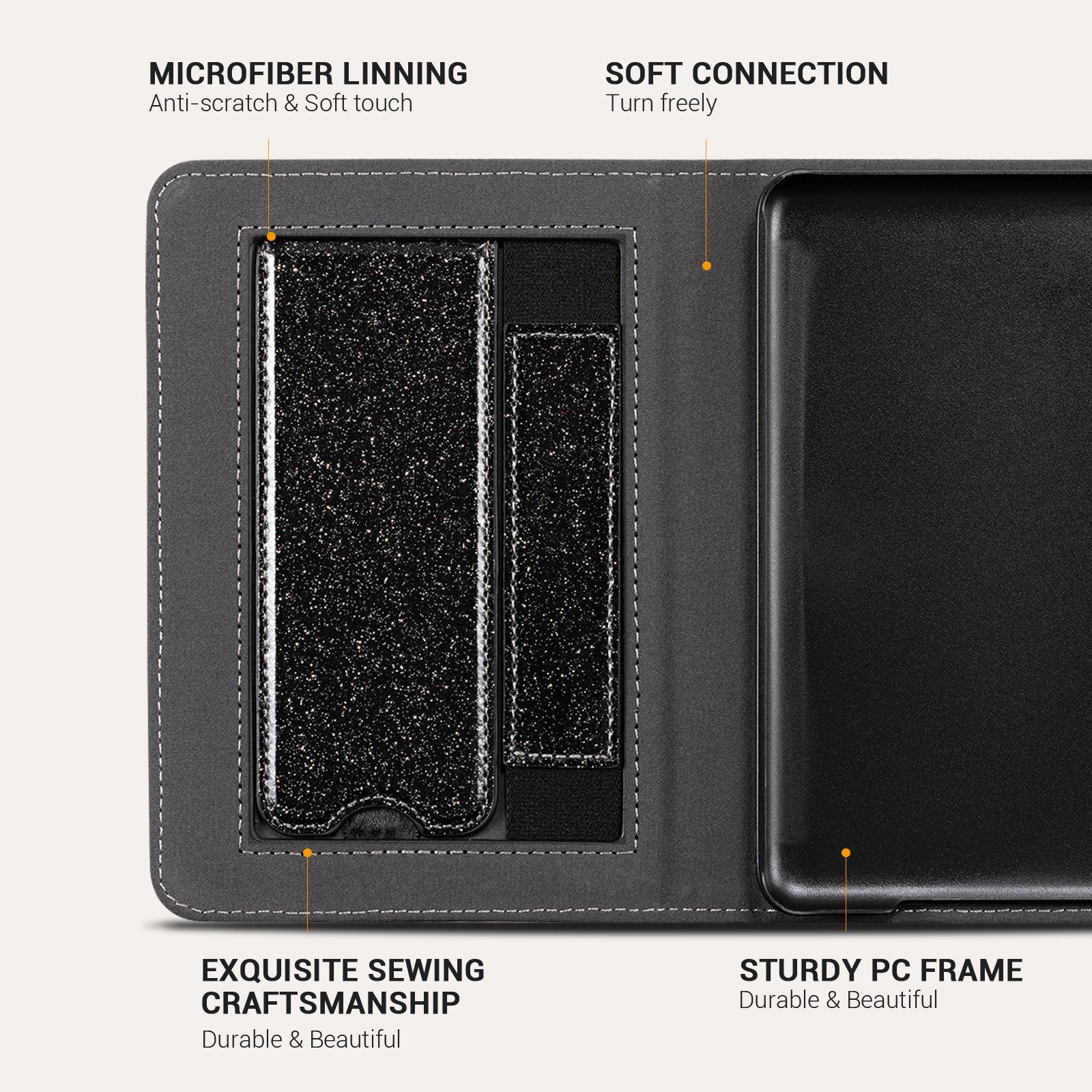 Senyu Black Glitter Kindle Basic 6 Inch Case With Stand