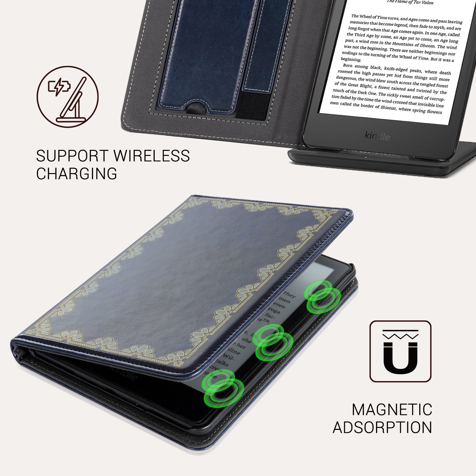 Kindle Basic (2022/2024 6 INCH) Stand Case-Multiple Prints#Color_Dark Blue Notes