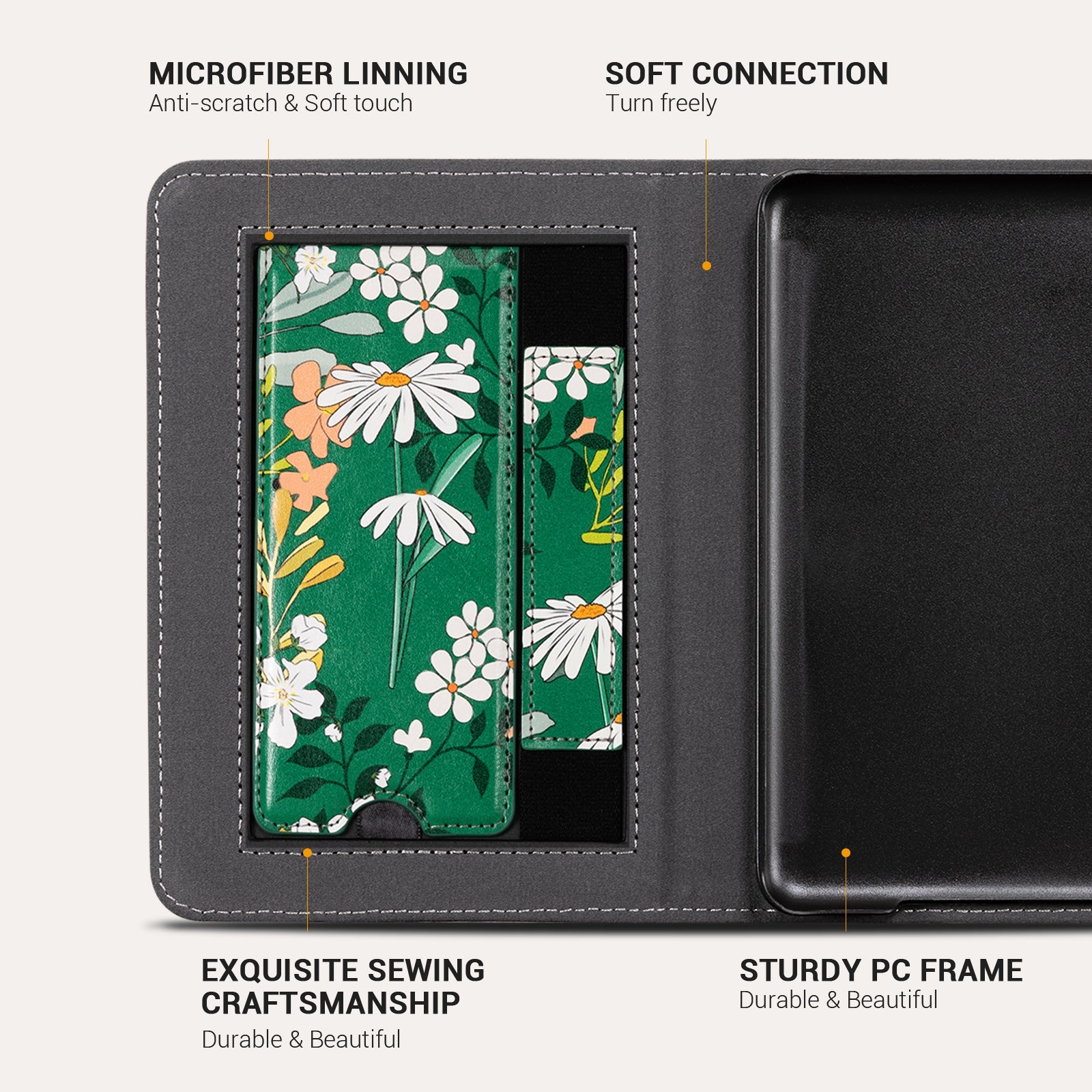 Eden Dark Green Floral Kindle Basic 6 Inch Case With Stand