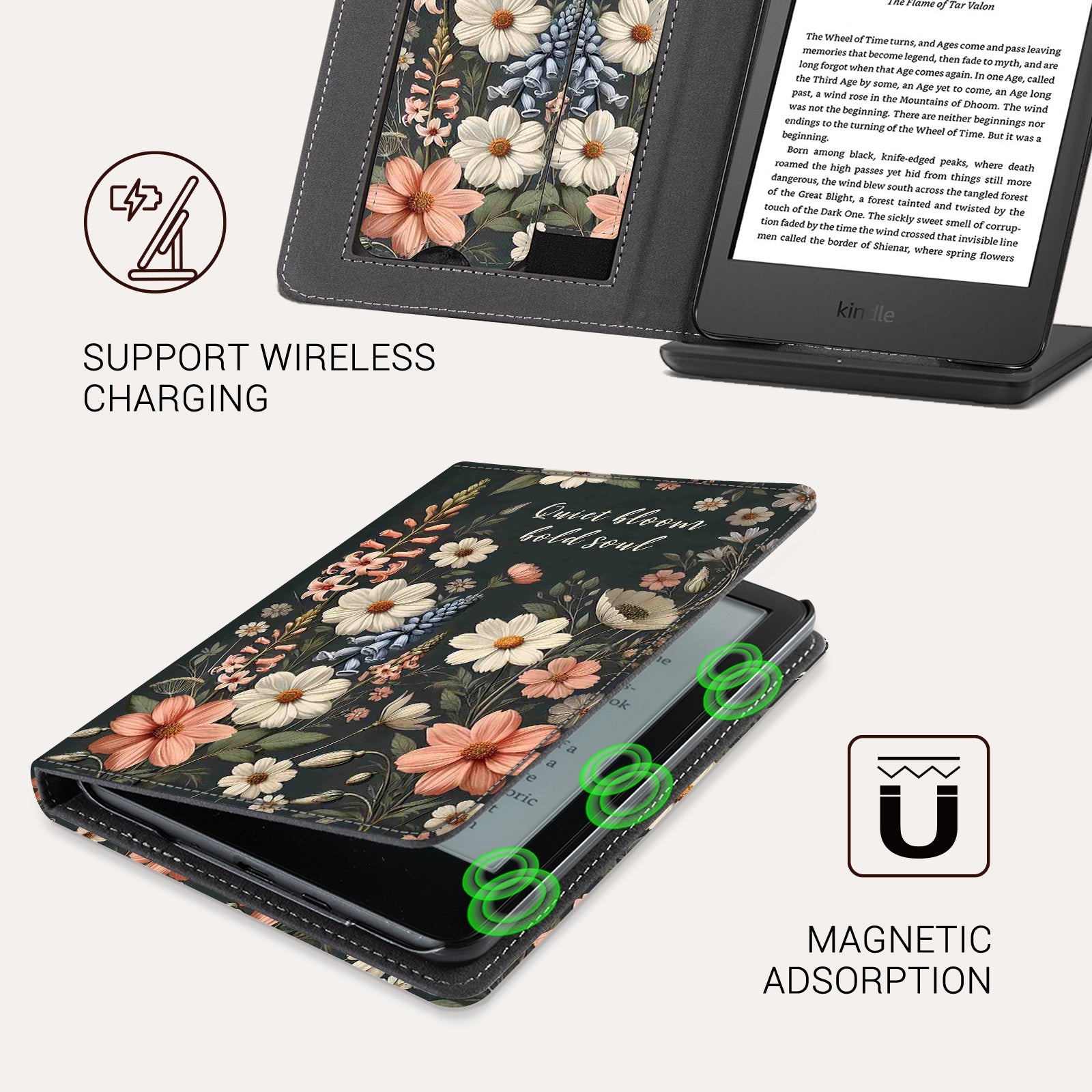 Eden Quiet Bloom Kindle Basic 6 Inch Case With Stand