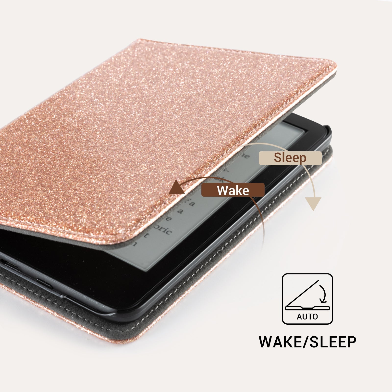 Senyu Rose Gold Glitter Kindle Basic 6 Inch Case With Stand