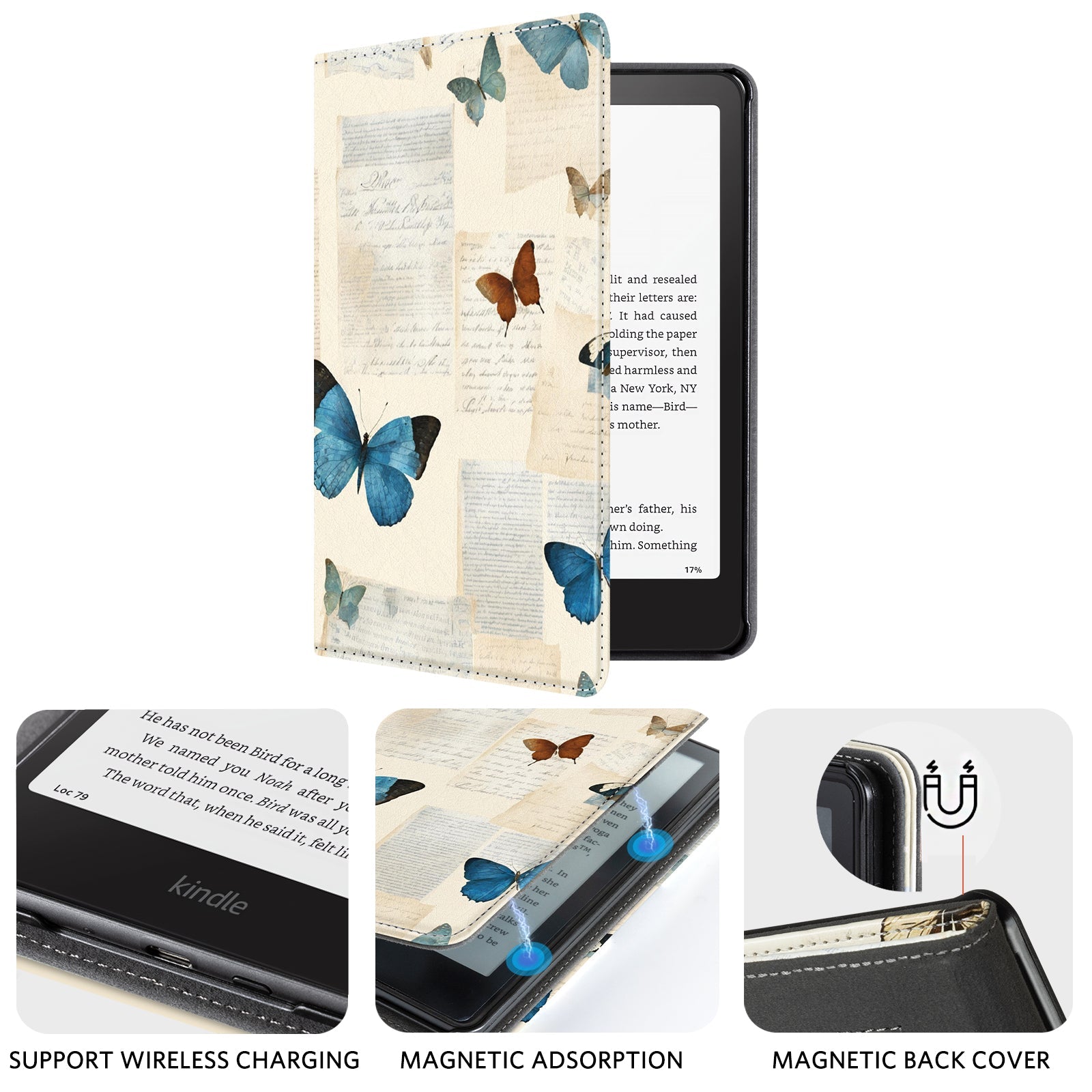 Eden Beige Butterfly Kindle Paperwhite 7 inch Case With Stand
