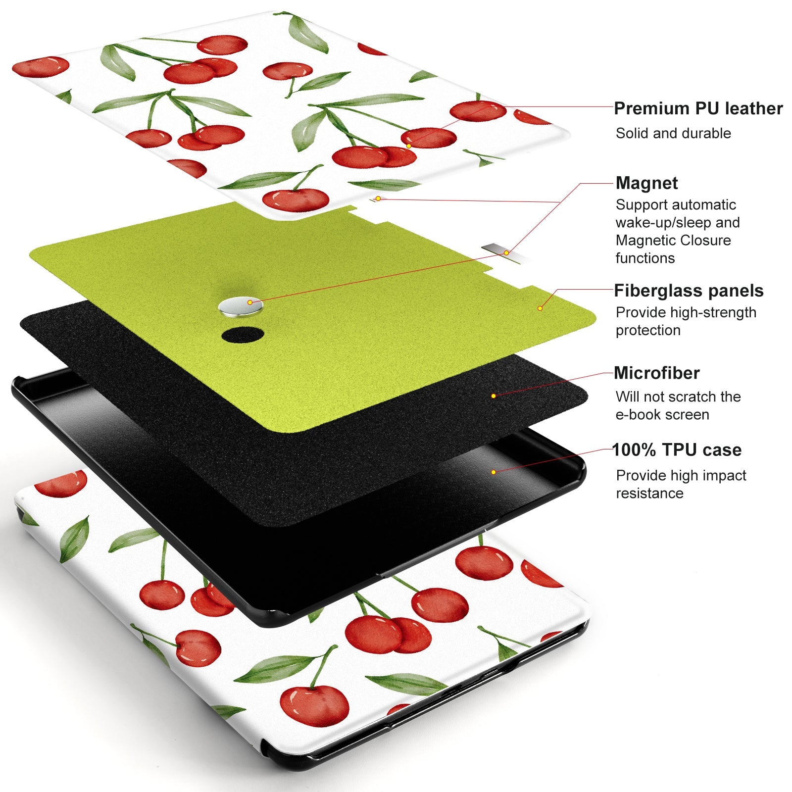 Kindle Paperwhite 12th Gen 7 inch Case-Multiple Prints#Color_Cherry