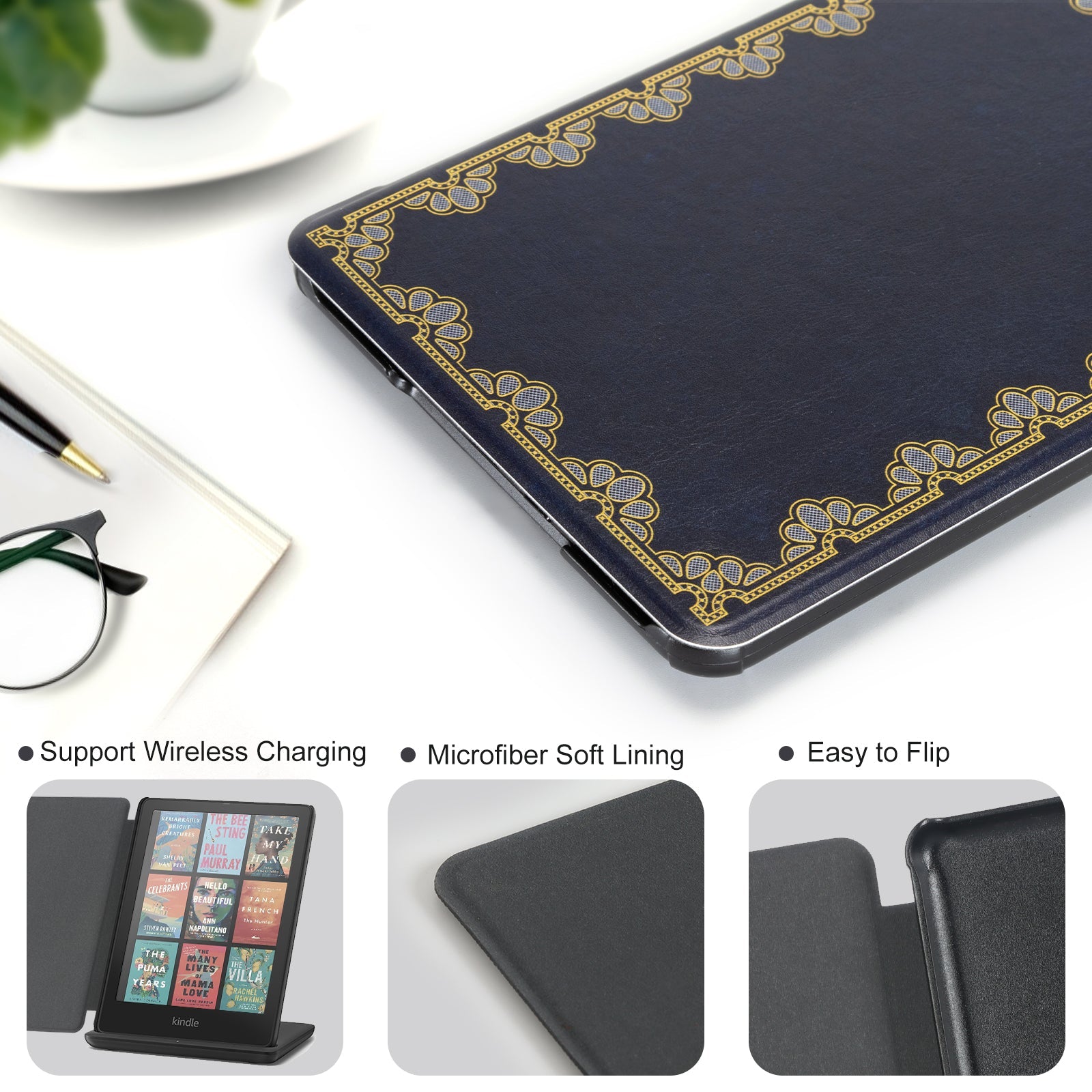 Kindle Paperwhite 12th Gen 7 inch Case-Multiple Prints#Color_Dark Blue Notes