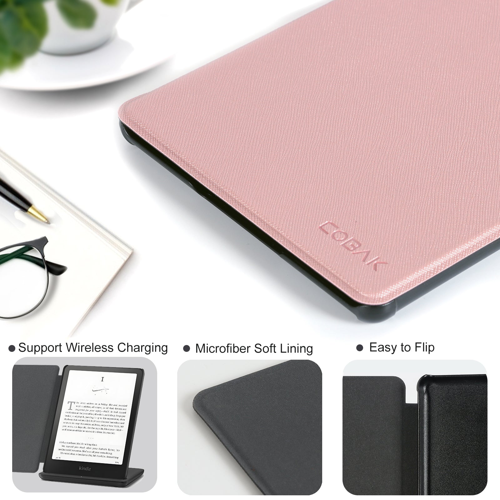 Kindle Paperwhite 12th Gen 7 inch Case#Color_Cross Texture Rose Gold
