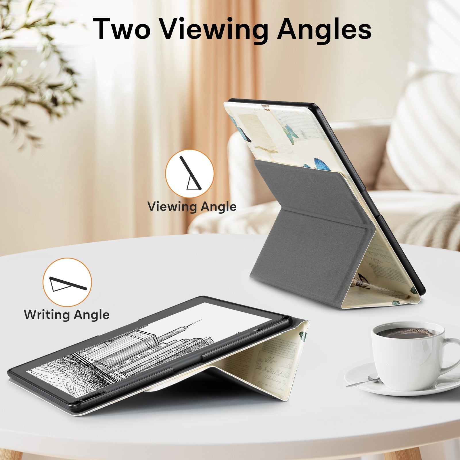 Kindle Scribe (2022/2024 10.2 Inch) tri-fold Stand-Prints Case#Color_Beige Butterfly