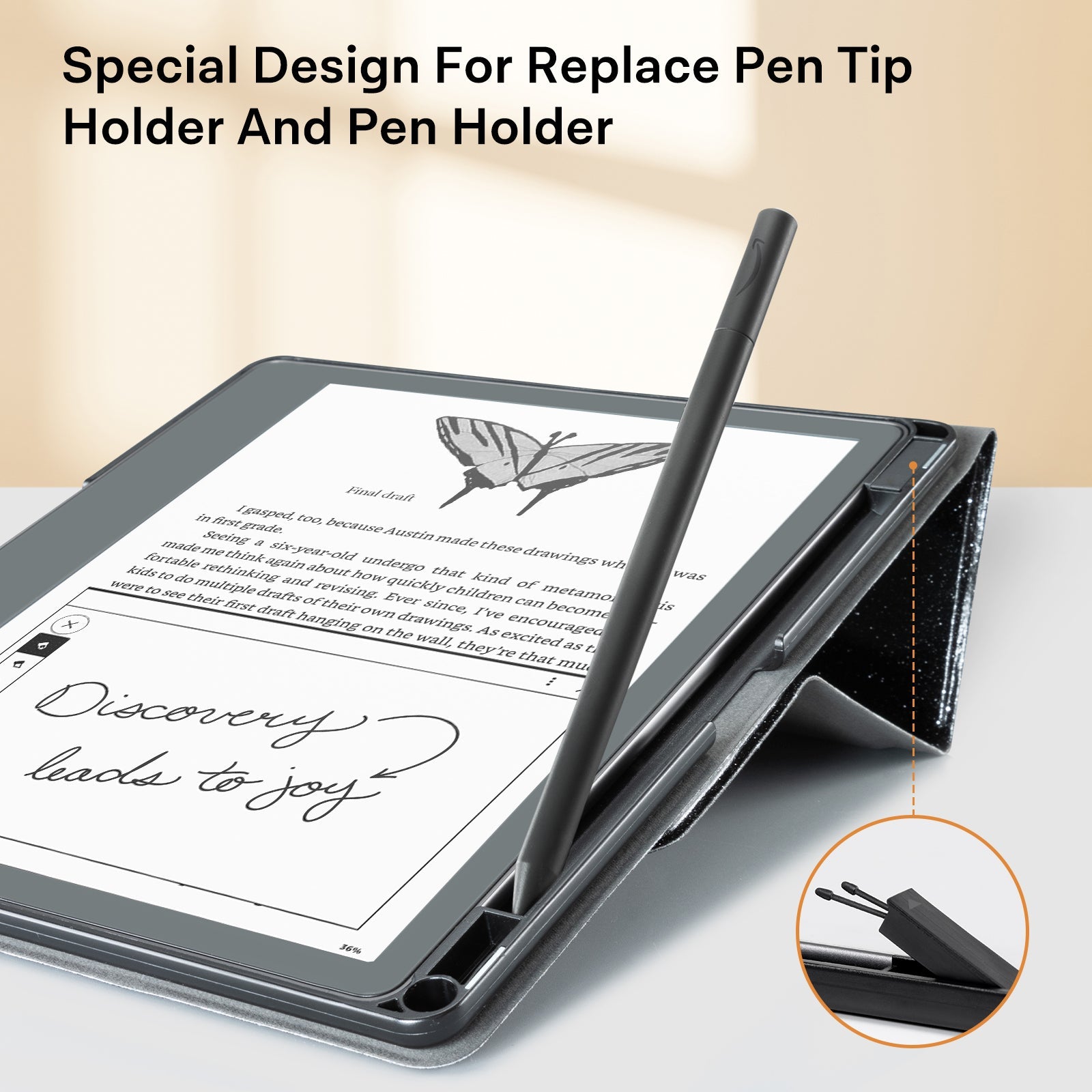 Senyu Black Glitter Kindle Scribe 10.2 Inch Folio Case