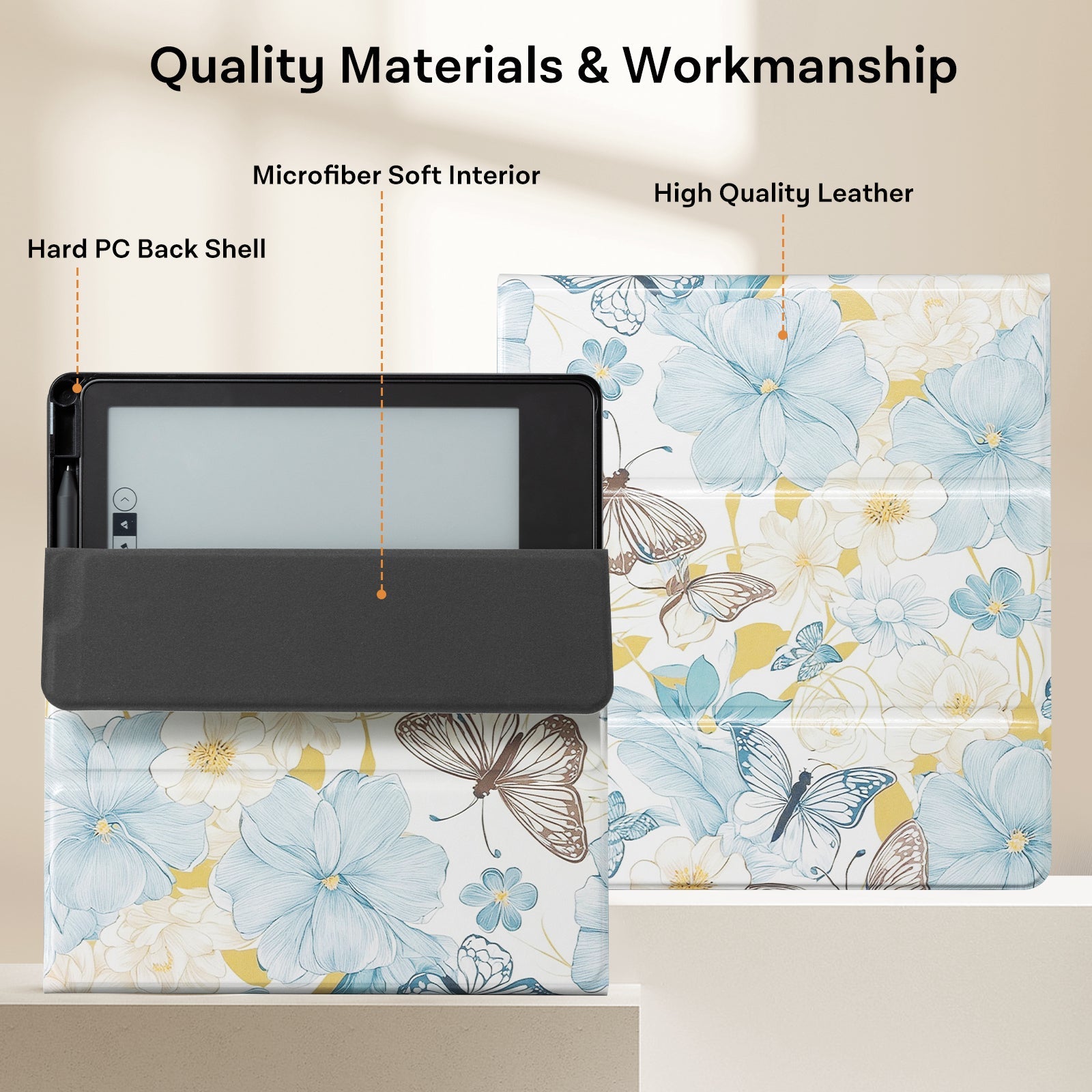 Eden Light Blue Floral Kindle Scribe 10.2 Inch Folio Case