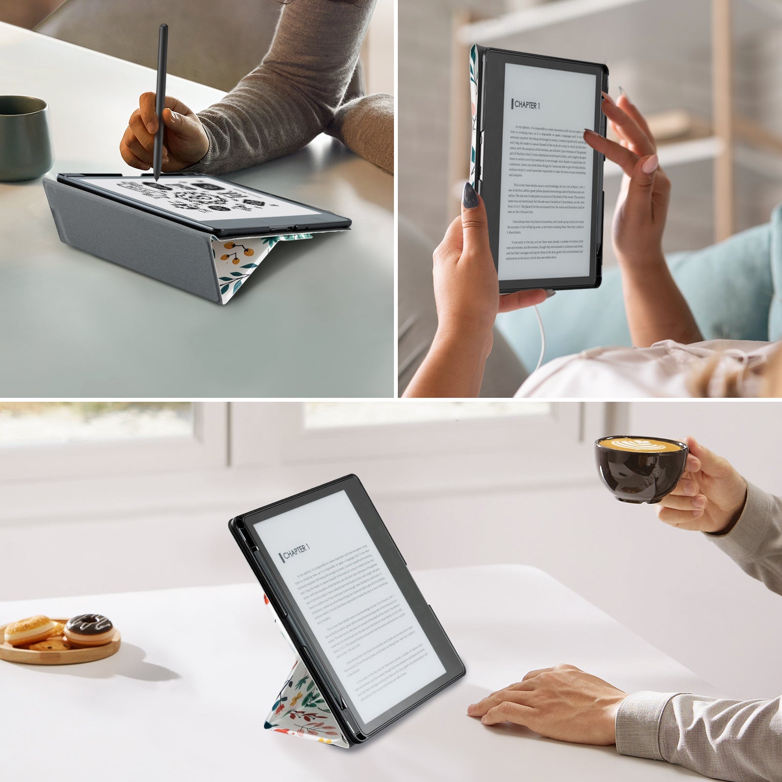 Kindle Scribe (2022/2024 10.2 Inch) tri-fold Stand-Prints Case#Color_Sea of flowers