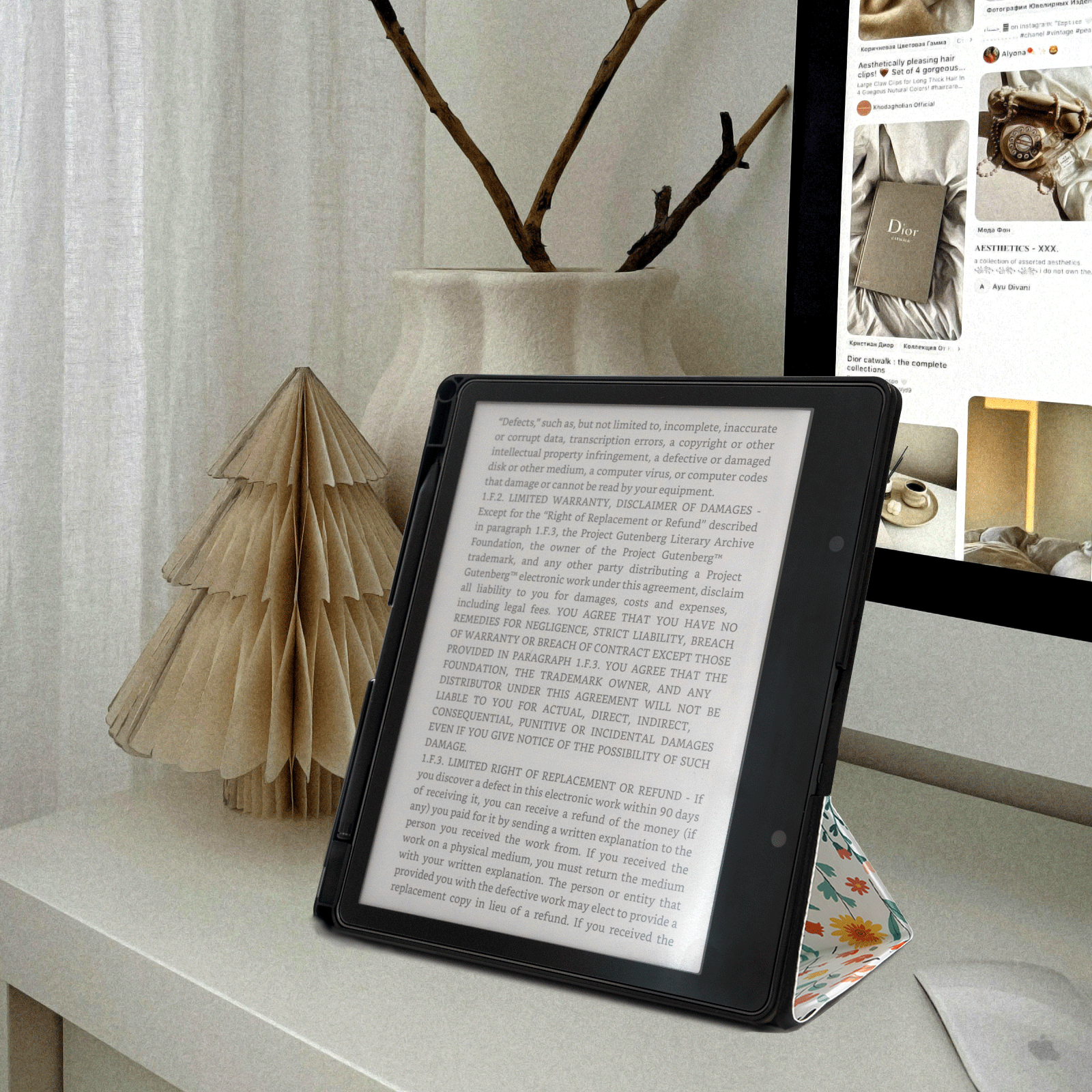 Kindle Scribe (2022/2024 10.2 Inch) tri-fold Stand-Prints Case#Color_White Floral