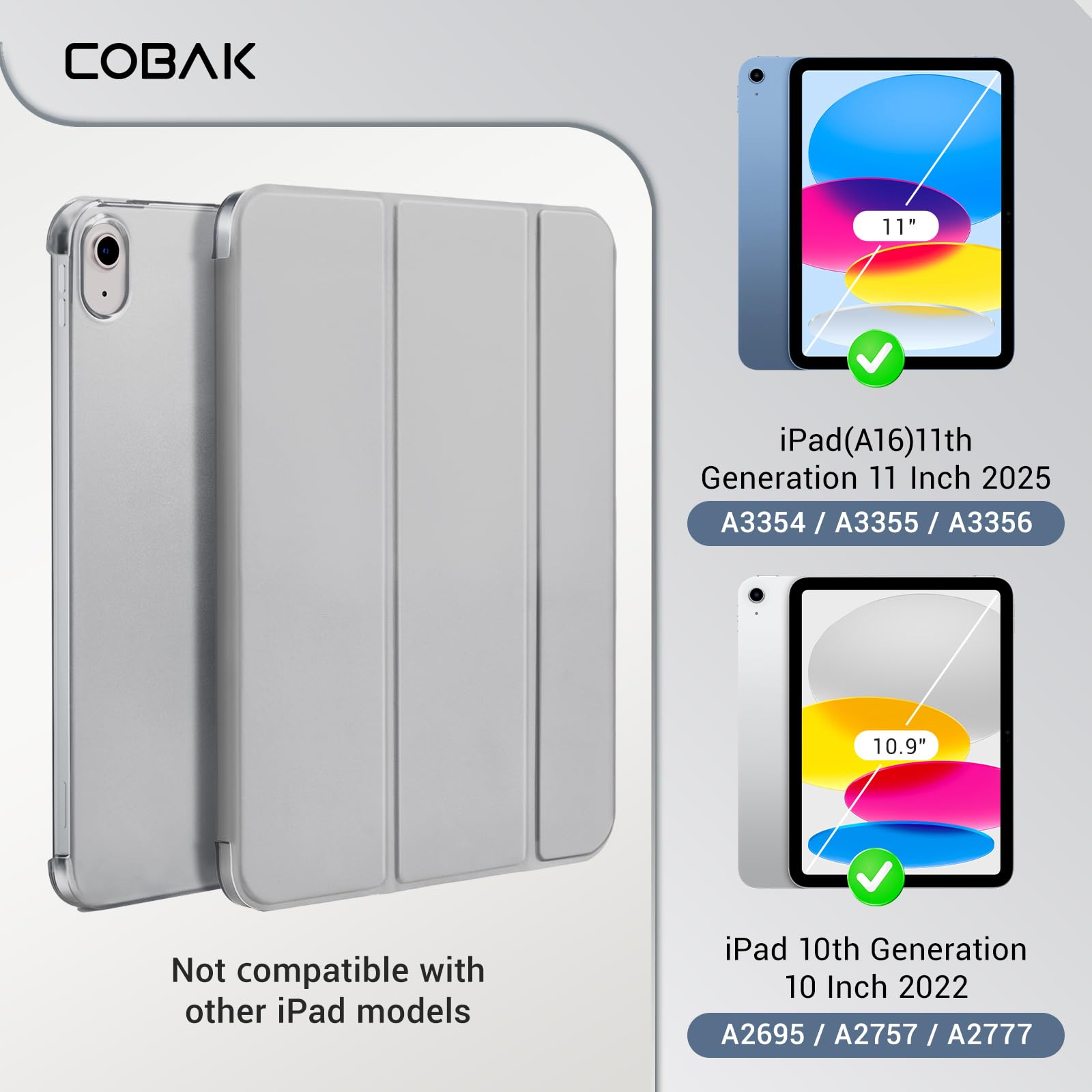 iPad 11th Gen (10th Compatible) Slim Stand Cover with Clear Hard Back, Touch ID#Color_Gray