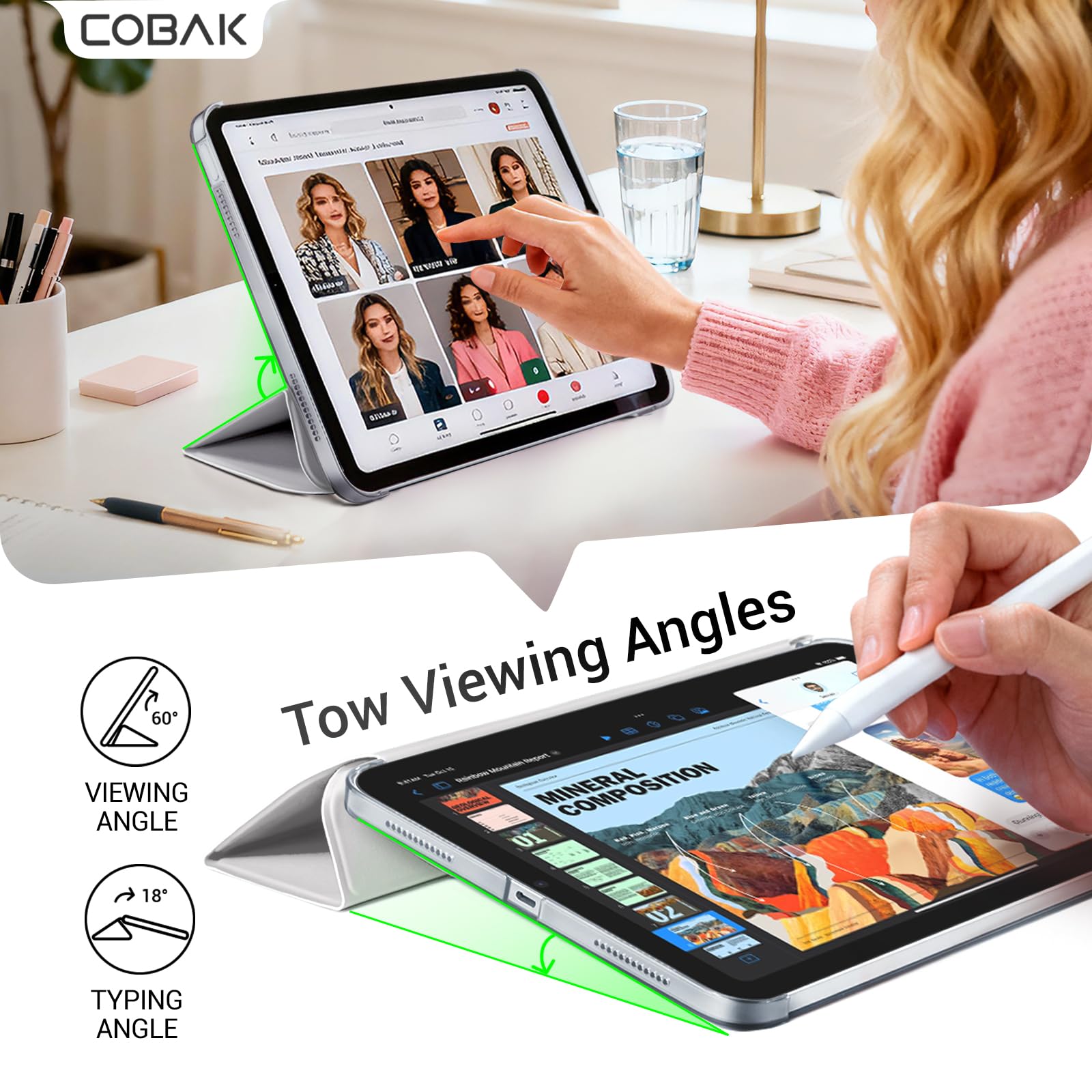 iPad 11th Gen (10th Compatible) Slim Stand Cover with Clear Hard Back, Touch ID#Color_Gray