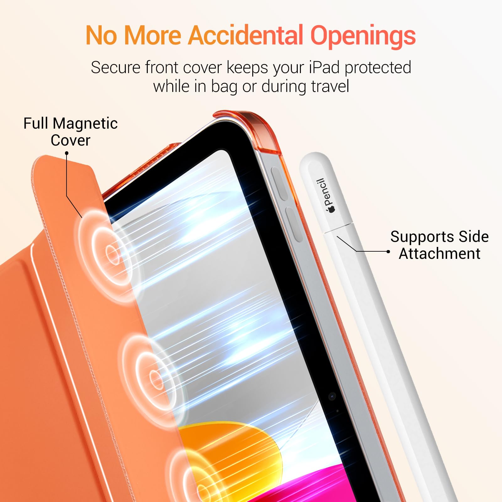iPad 11th Gen (10th Compatible) Slim Stand Cover with Clear Hard Back, Touch ID#Color_Orange