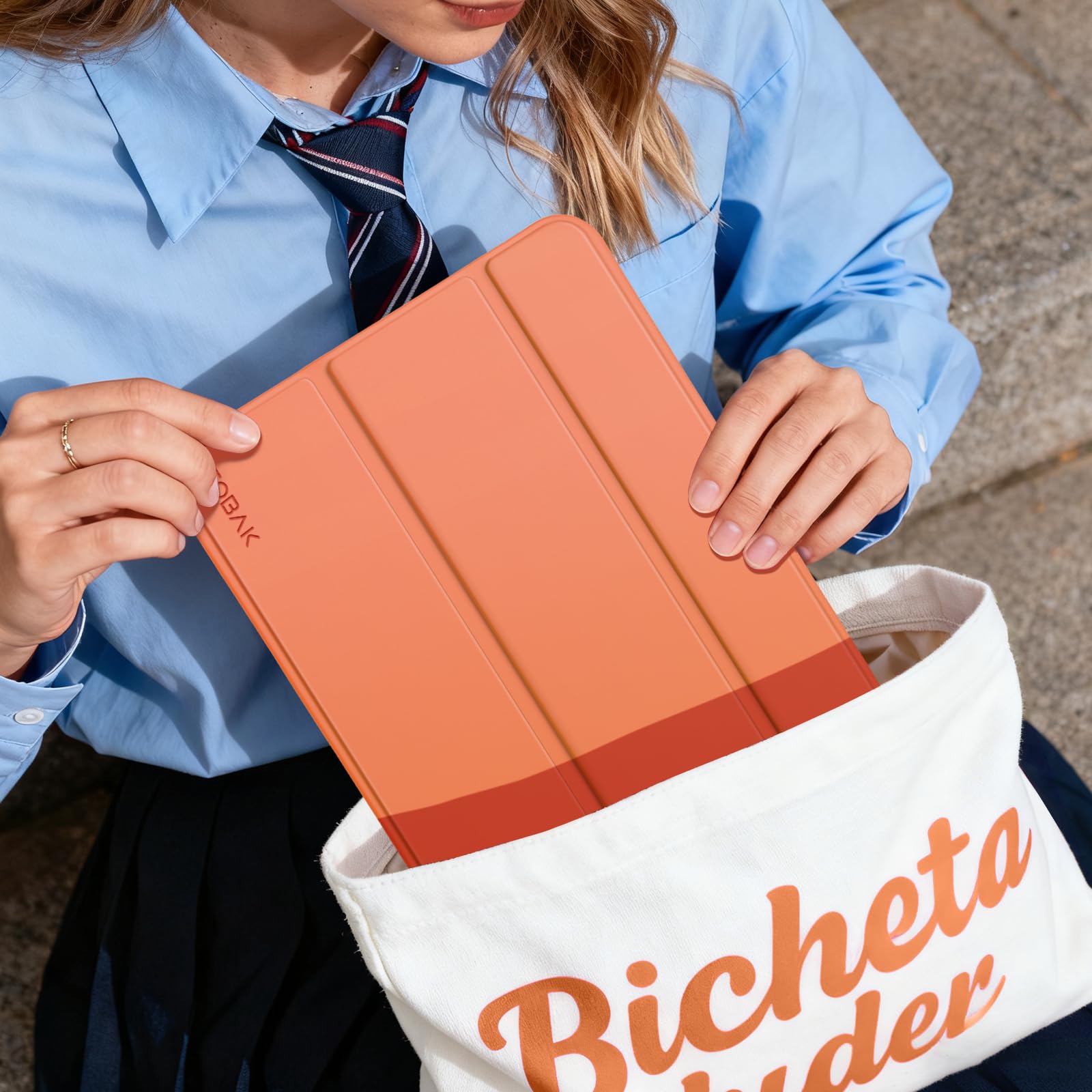 iPad 11th Gen (10th Compatible) Slim Stand Cover with Clear Hard Back, Touch ID#Color_Orange