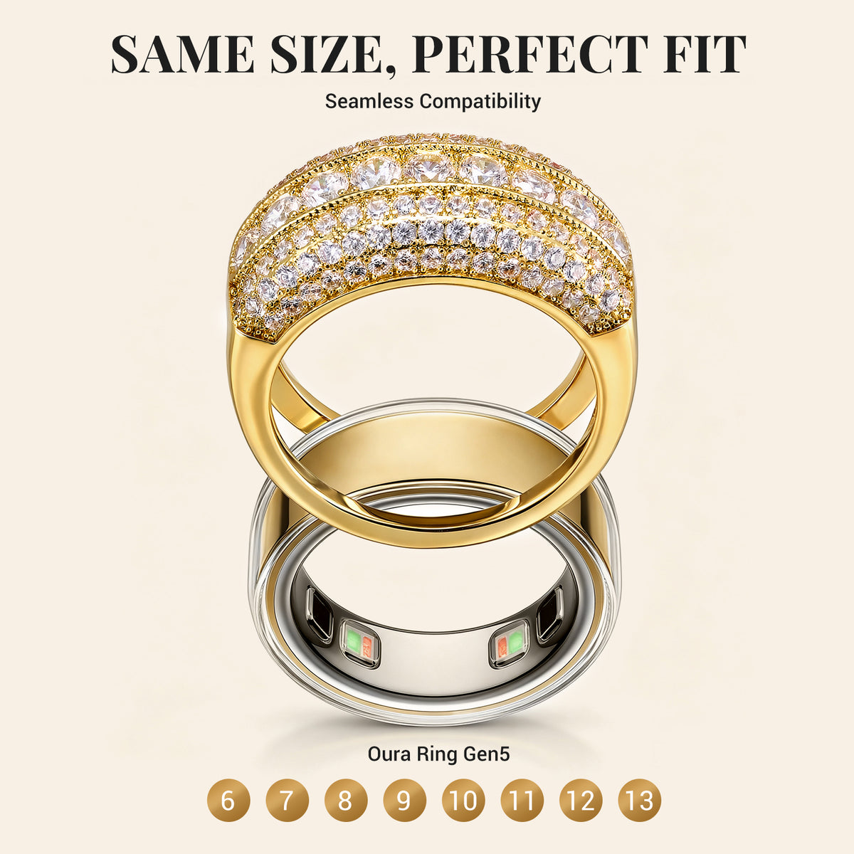 Oura Ring 5 Pavé Crystal Protective Cover#Color_Gold