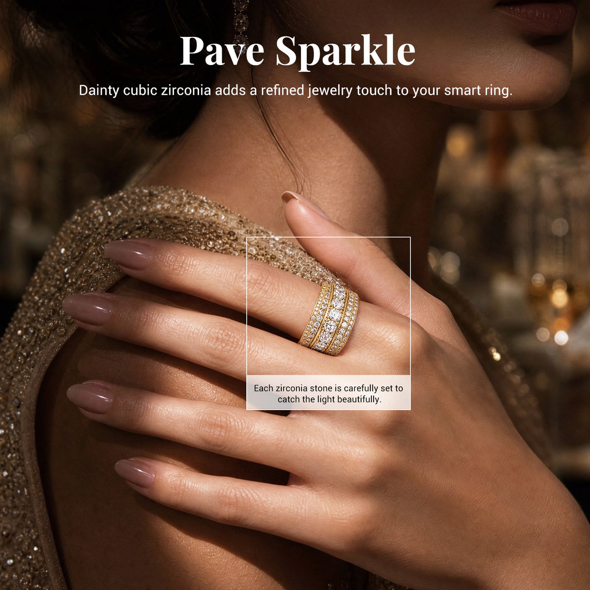 Oura Ring 5 Pavé Crystal Protective Cover#Color_Gold