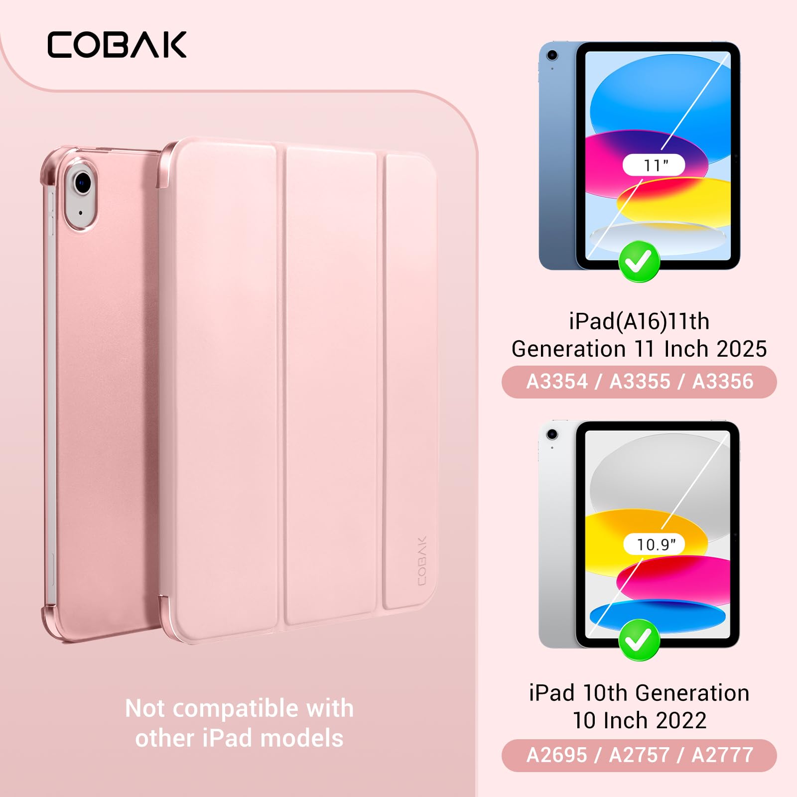iPad 11th Gen (10th Compatible) Slim Stand Cover with Clear Hard Back, Touch ID#Color_Pink