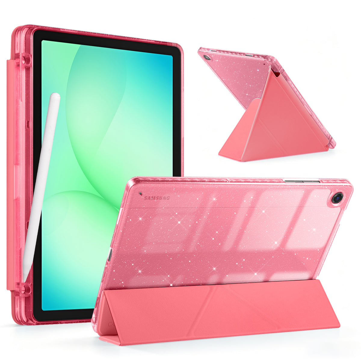 Galaxy Tab A11+ / A9+ 11" Multi-Angle Y-Fold Case#Color_Pink Glitter