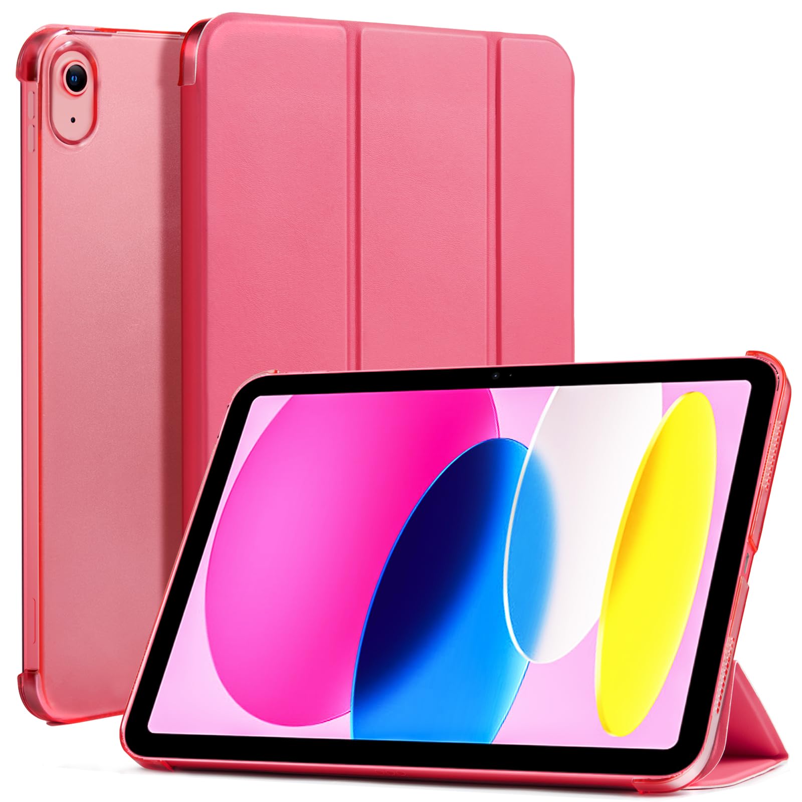 iPad 11th Gen (10th Compatible) Slim Stand Cover with Clear Hard Back, Touch ID#Color_Raspberry