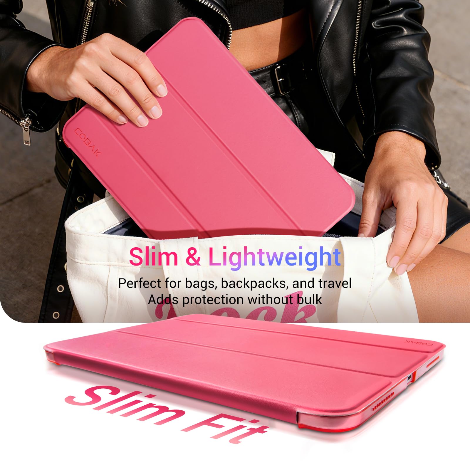 iPad 11th Gen (10th Compatible) Slim Stand Cover with Clear Hard Back, Touch ID#Color_Raspberry