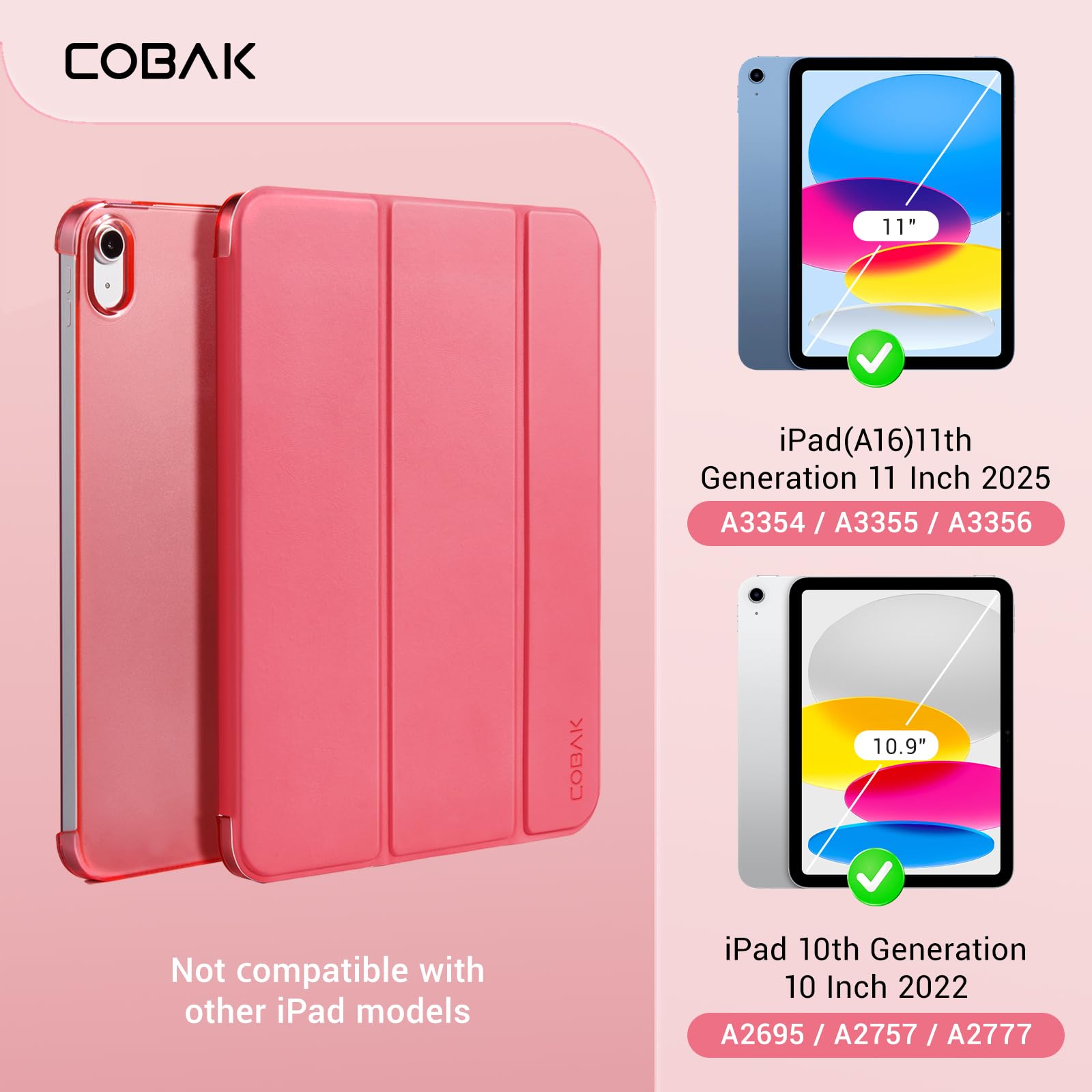 iPad 11th Gen (10th Compatible) Slim Stand Cover with Clear Hard Back, Touch ID#Color_Raspberry