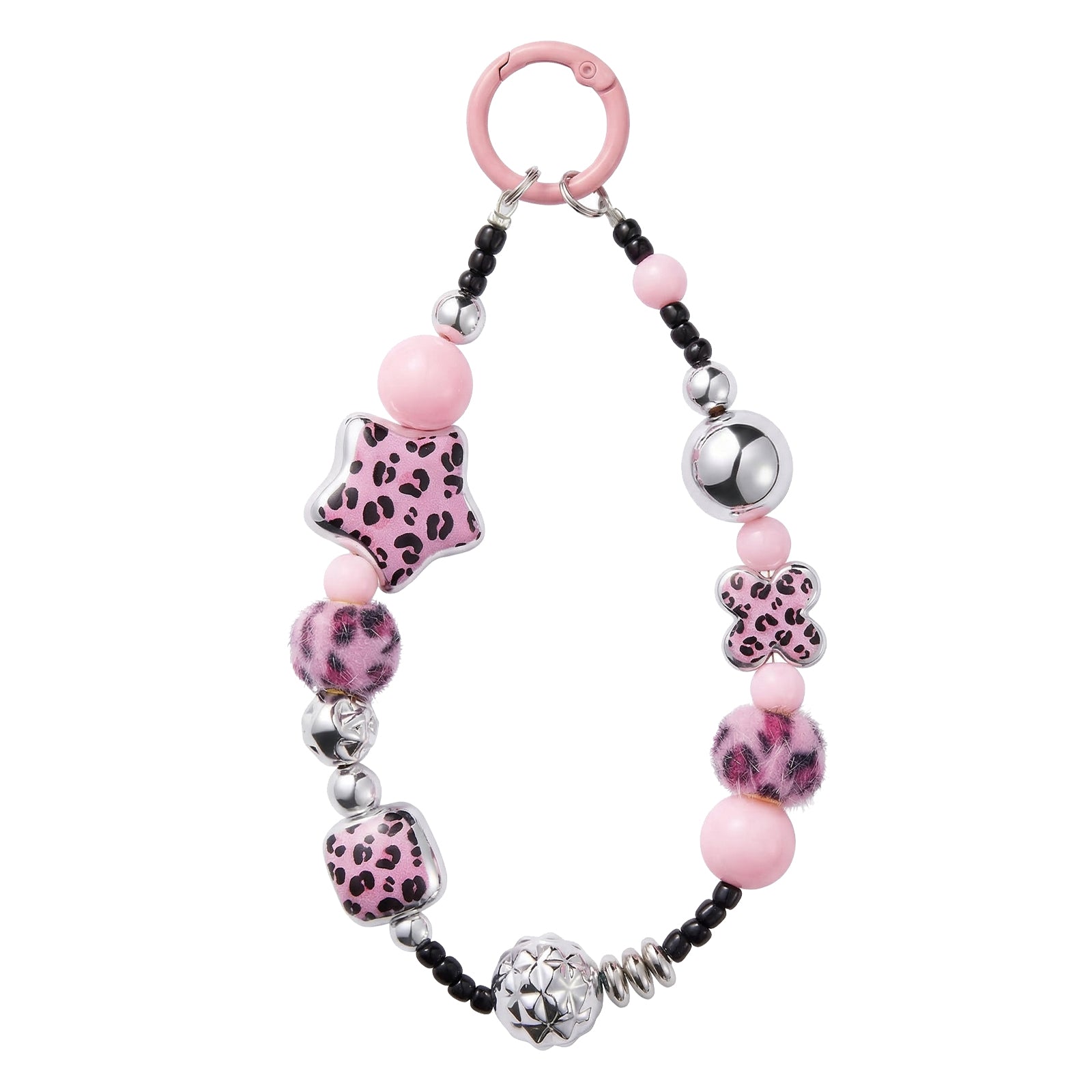 Pink Leopard Heart Beaded Strap
