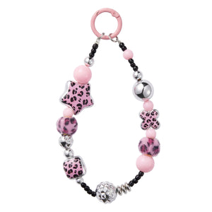 Pink Leopard Heart Beaded Strap