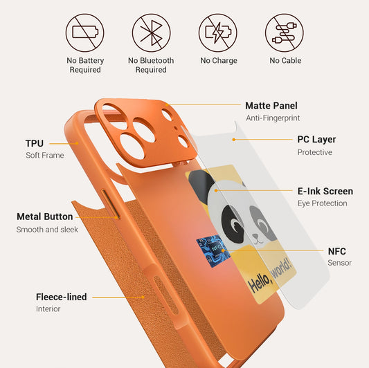 iPhone 17 Pro Max NFC E-Ink Case with 4-Inch HD Display#Color_Orange