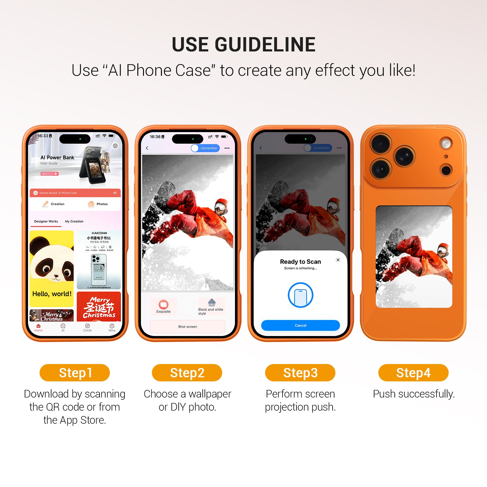 iPhone 17 Pro Max NFC E-Ink Case with 4-Inch HD Display#Color_Orange