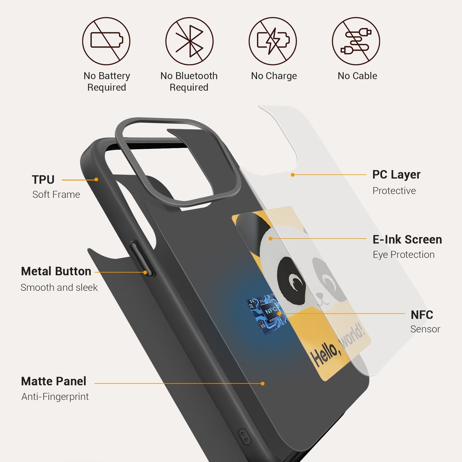 iPhone 13–16 NFC E-Ink Case with 4-Inch HD Display#Color_Graphite Black